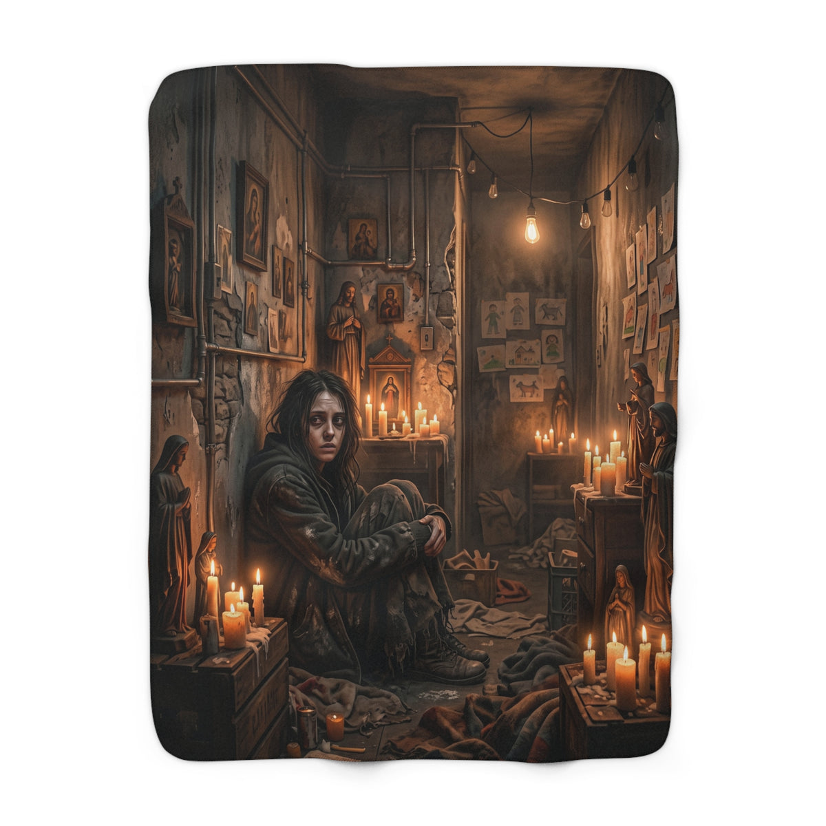 Candlelit Vigil Sherpa Fleece Blanket - Gothic Shrine Dark Romance Throw