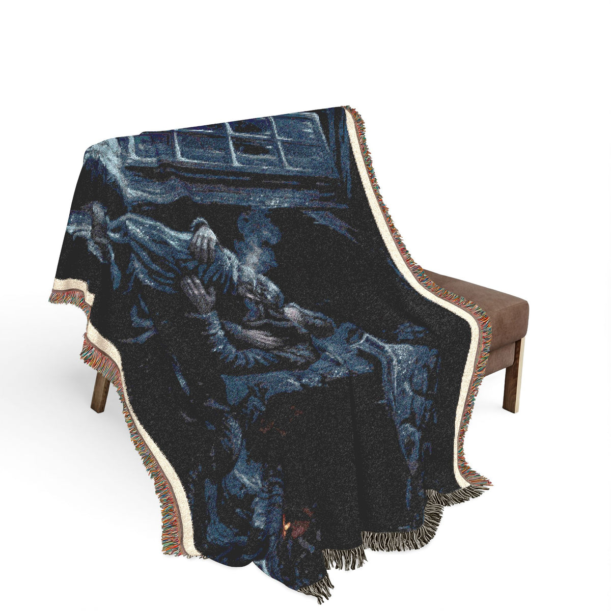Moonlit Window Woven Blanket — Romantic Vintage Couple Throw