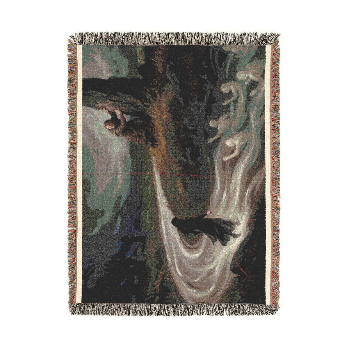 Woven Throw Blanket — Serene River Folklore Scene, Cozy Decorative Accent
