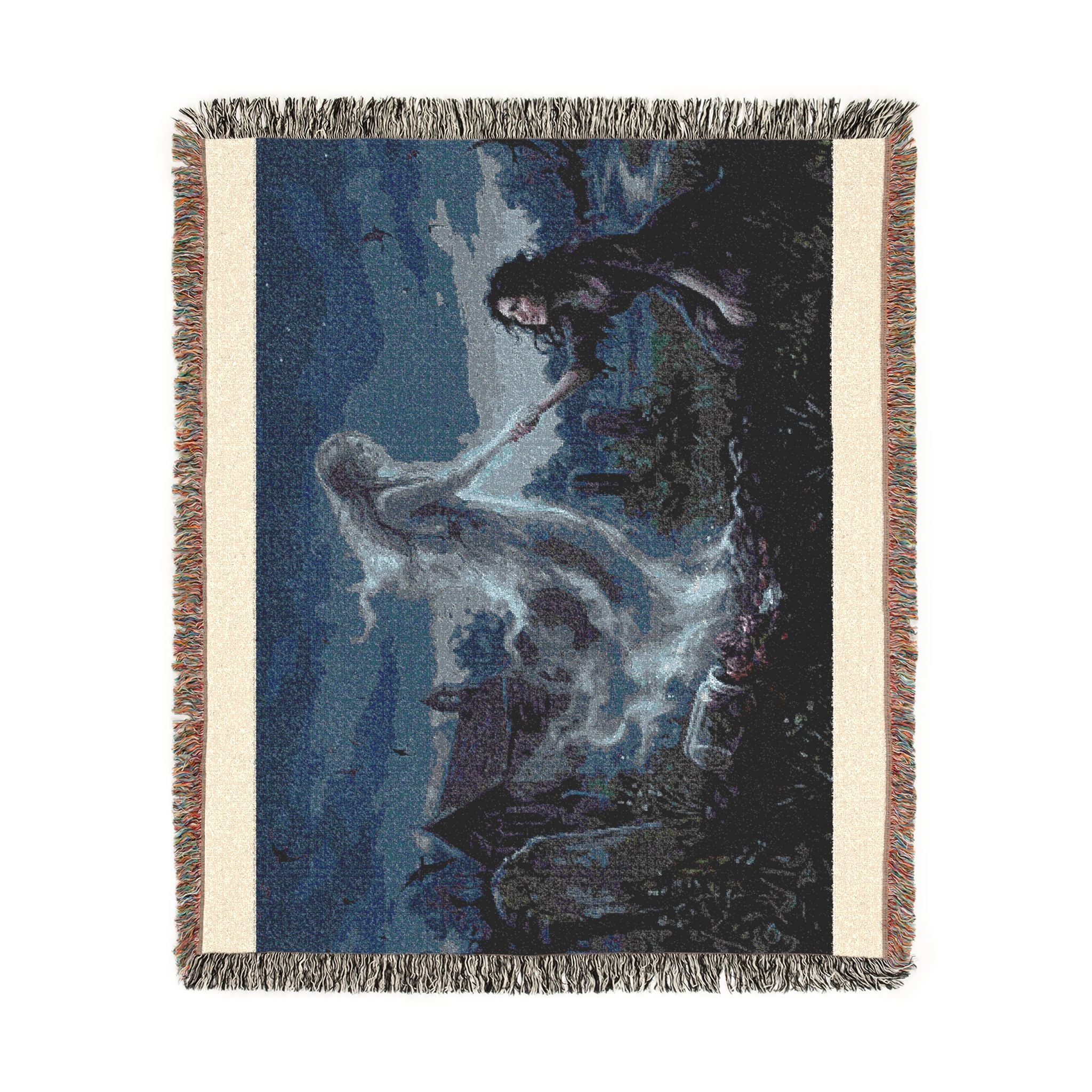 Gothic Angel & Mourner Woven Blanket — Haunted Night Throw