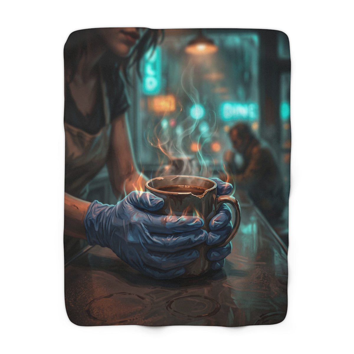Cold Hands Warm Cup Sherpa Fleece Blanket - Cozy Noir Diner Throw