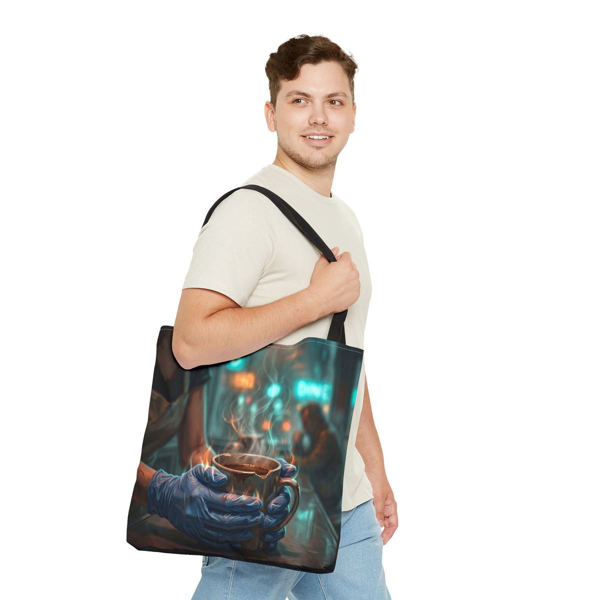 Cold Hands Warm Cup Tote Bag - Cozy Noir Diner Book Bag