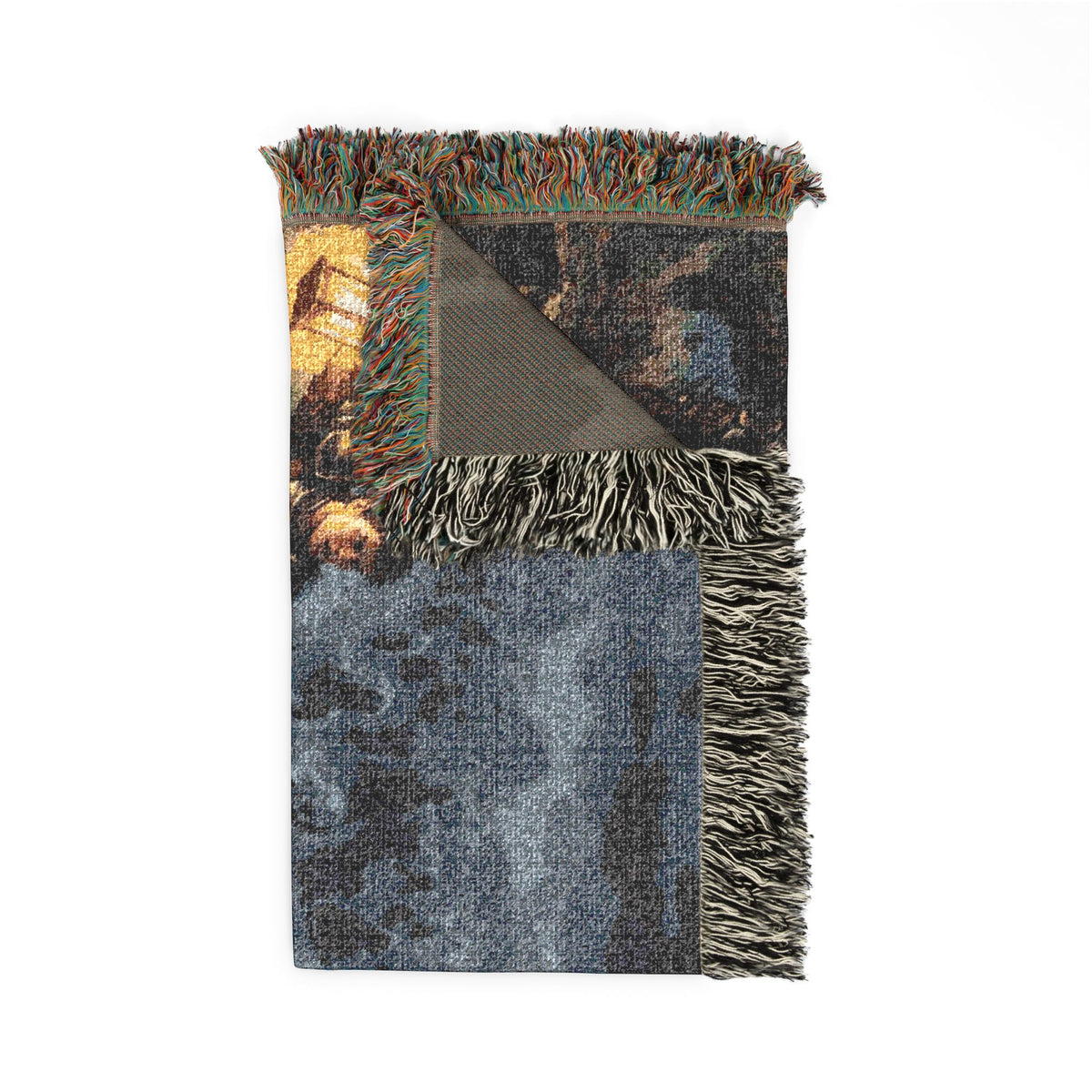 Torchlit Shore Woven Blanket — Misty Night Figures Gothic Throw