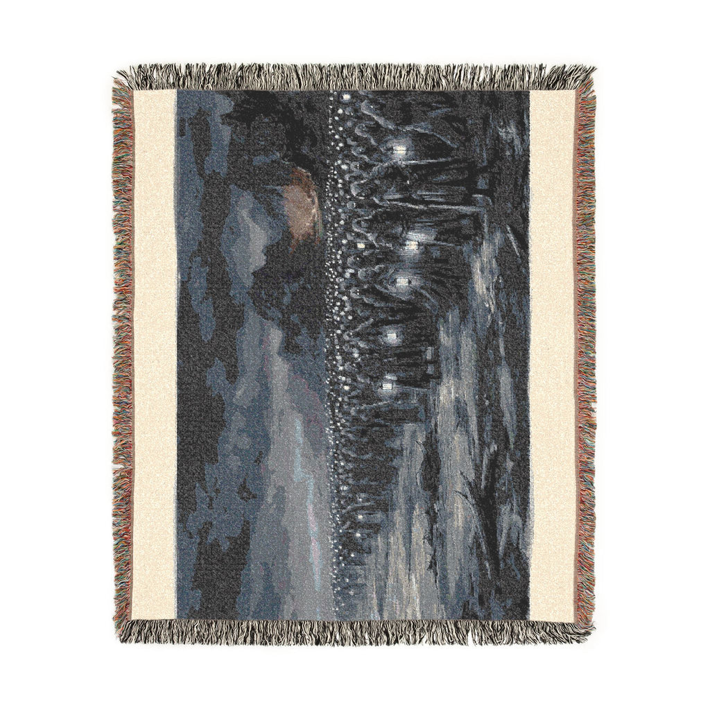 Lantern-Lit Coastal Woven Blanket — Gothic Shore Night Throw