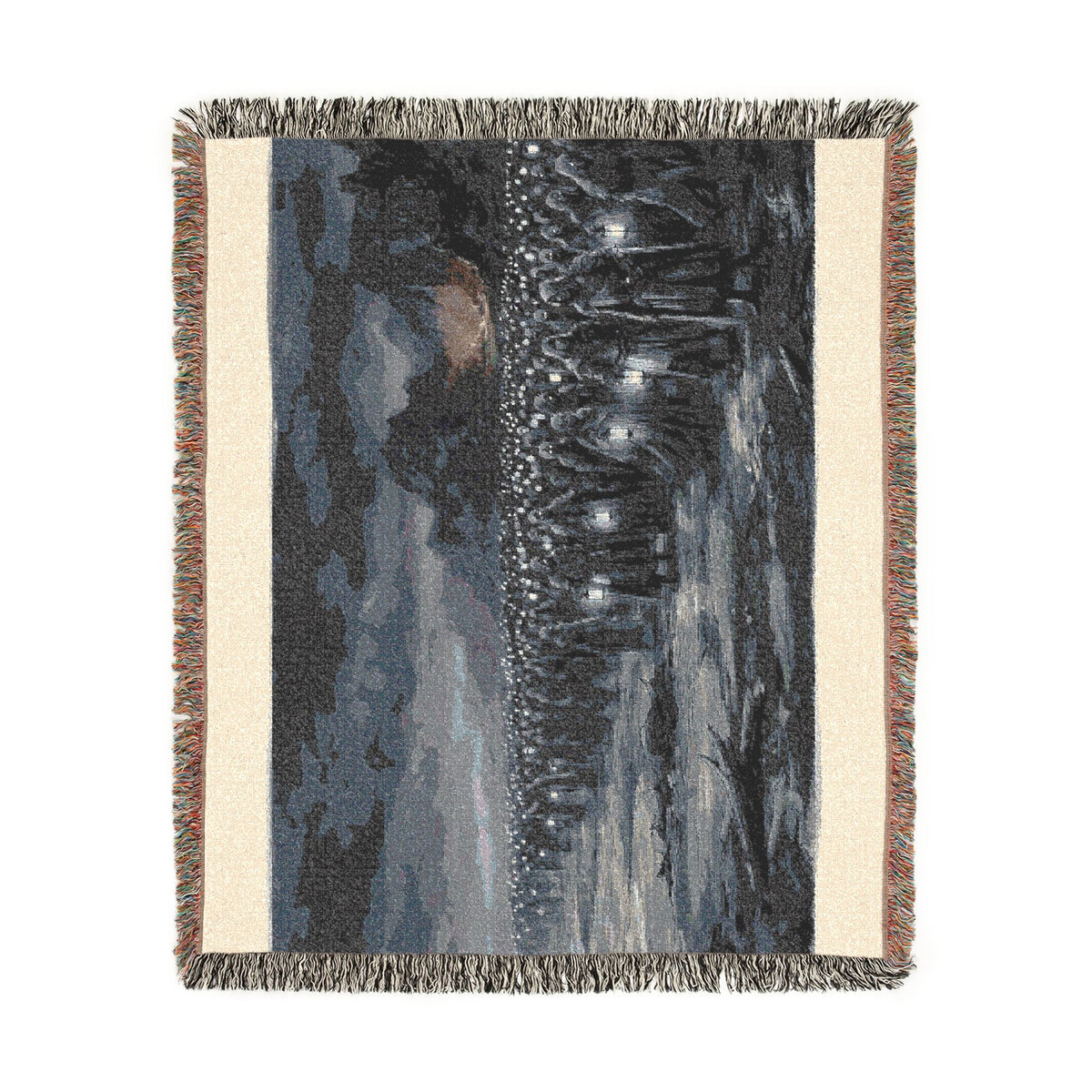 Lantern-Lit Coastal Woven Blanket — Gothic Shore Night Throw