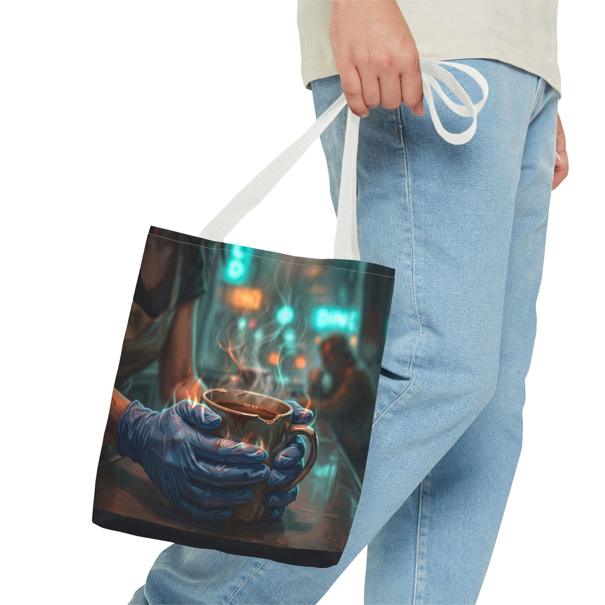Cold Hands Warm Cup Tote Bag - Cozy Noir Diner Book Bag
