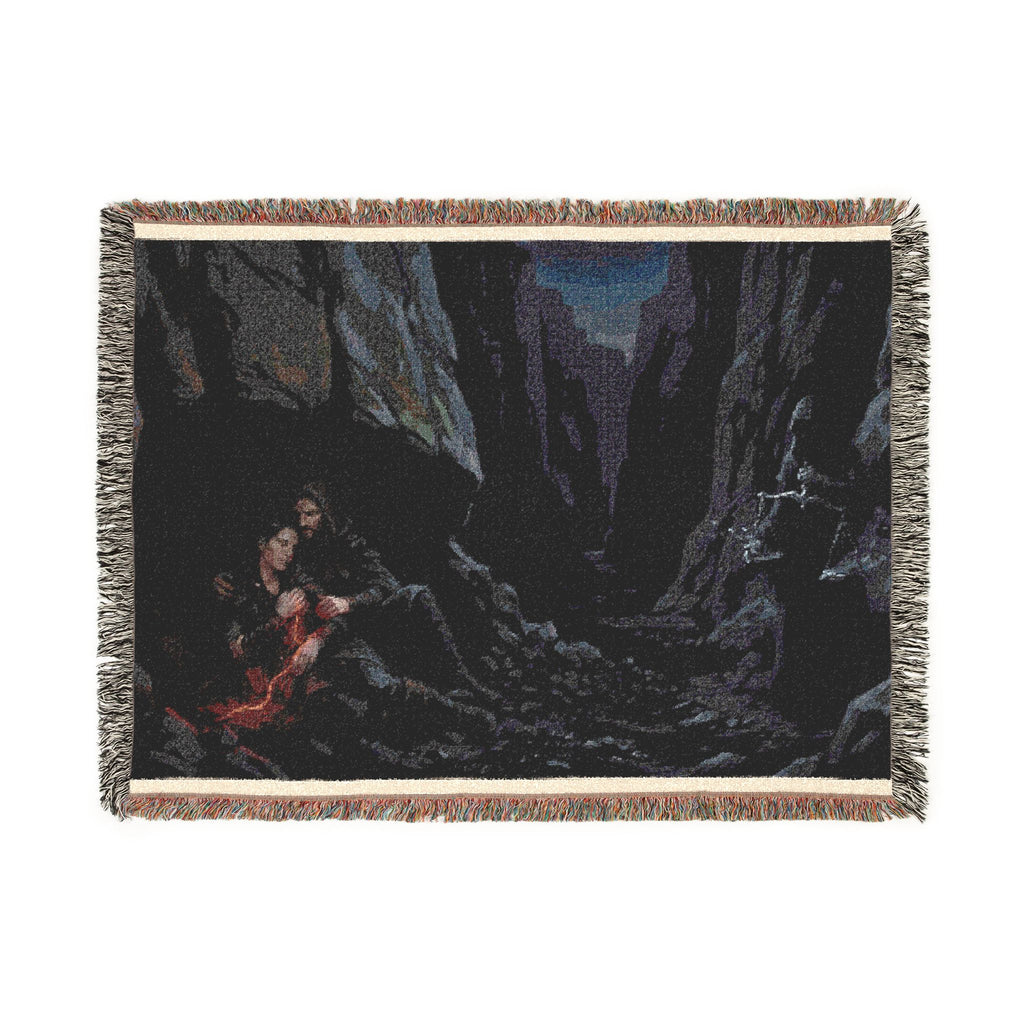 Gothic Cavern Woven Blanket — Dark Fantasy Cave Scene Throw