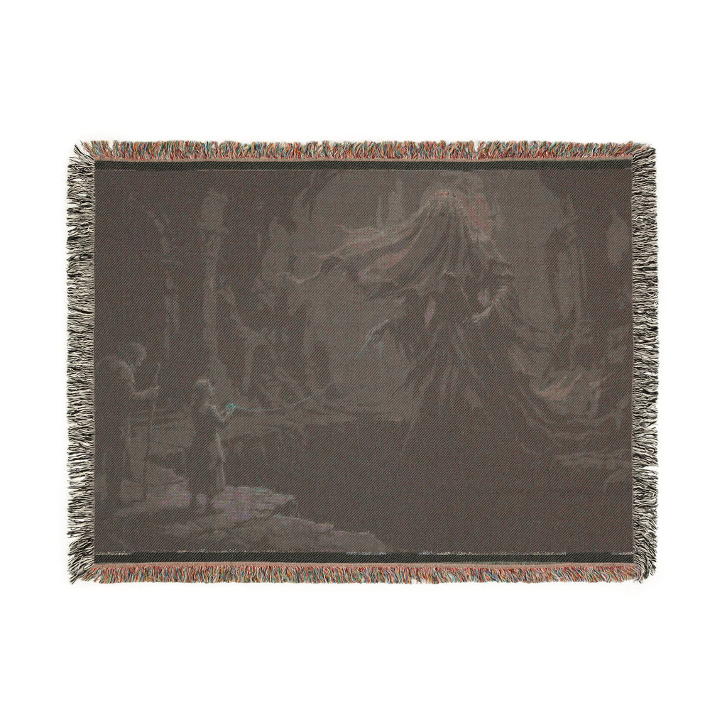 Gothic Forest Woven Blanket – Haunted Hooded Figure Throw for Dark Fantasy Fans