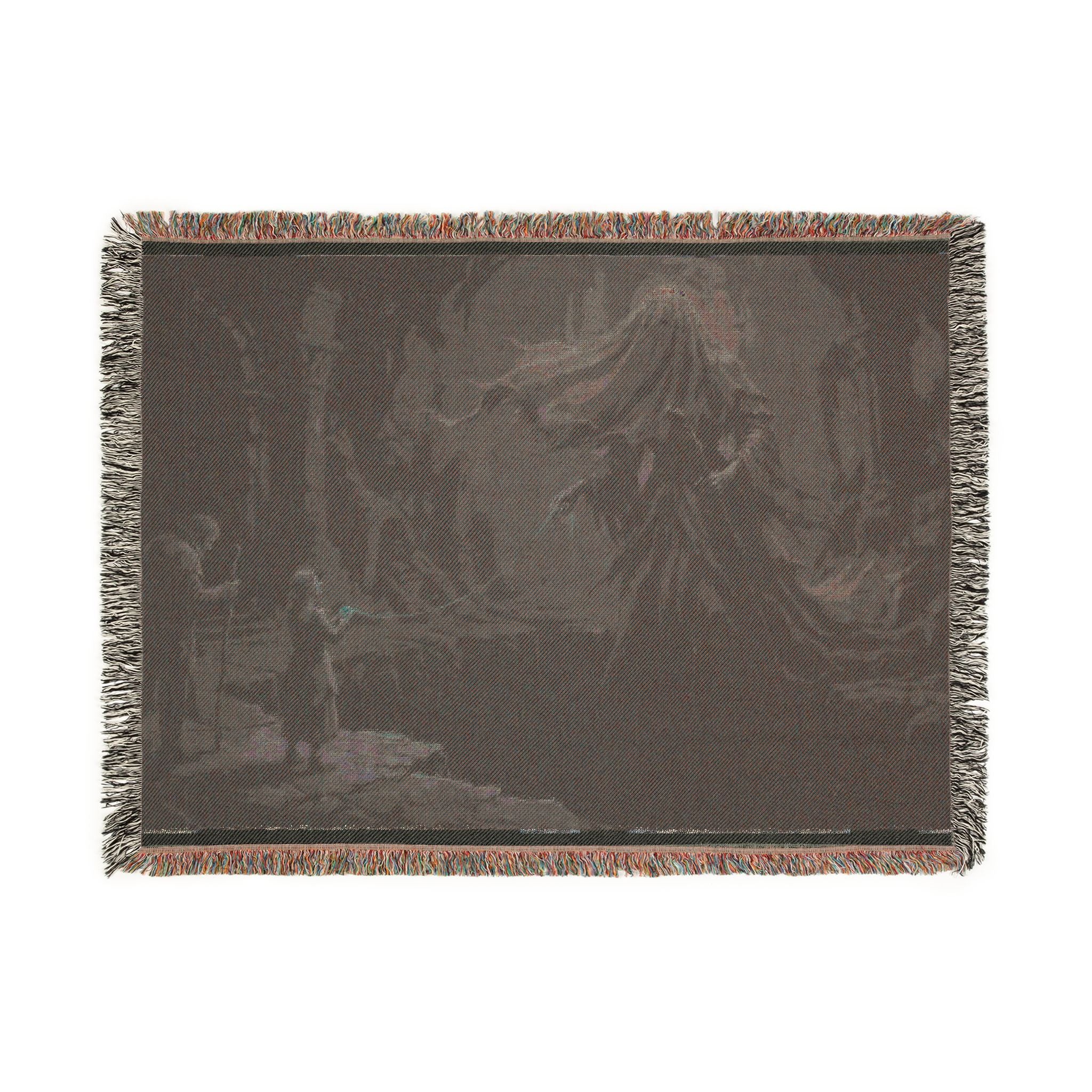 Gothic Forest Woven Blanket – Haunted Hooded Figure Throw for Dark Fantasy Fans
