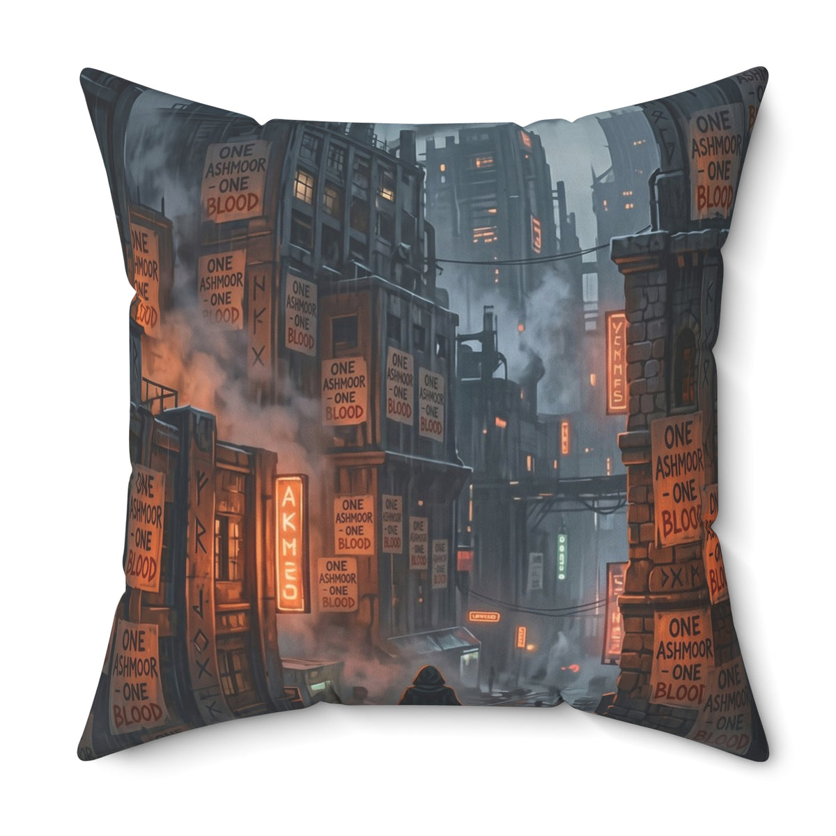 One Ashmoor One Blood Throw Pillow - Dark Fantasy City Accent Cushion