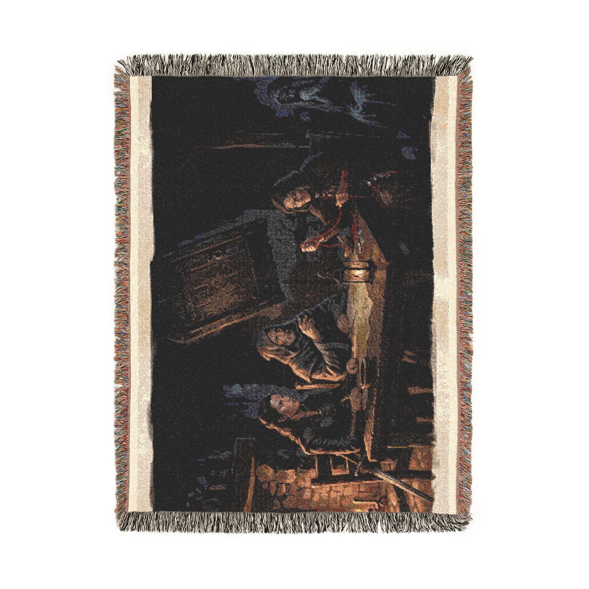 Firelit Reading Woven Blanket — Rustic Cabin Vintage Throw