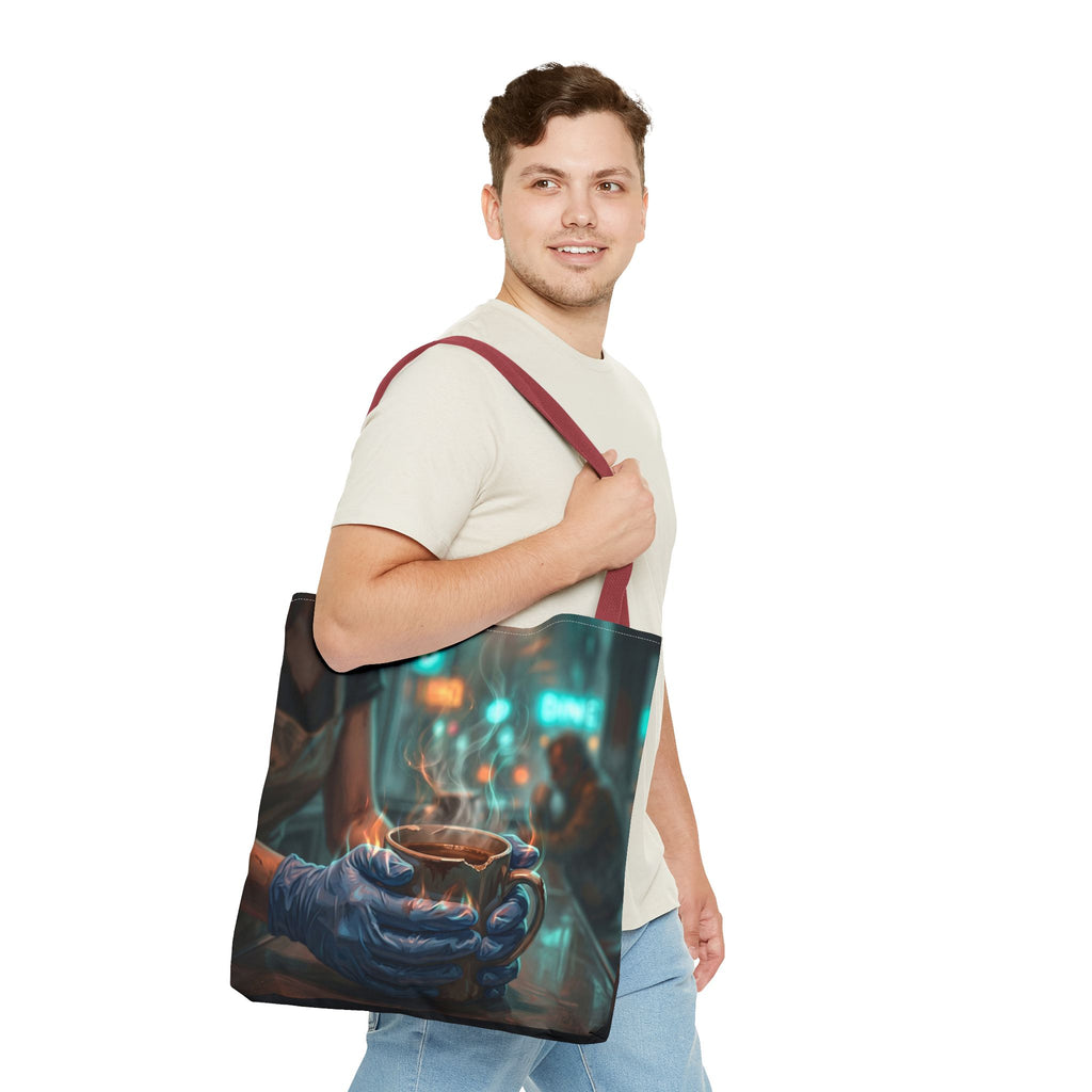 Cold Hands Warm Cup Tote Bag - Cozy Noir Diner Book Bag