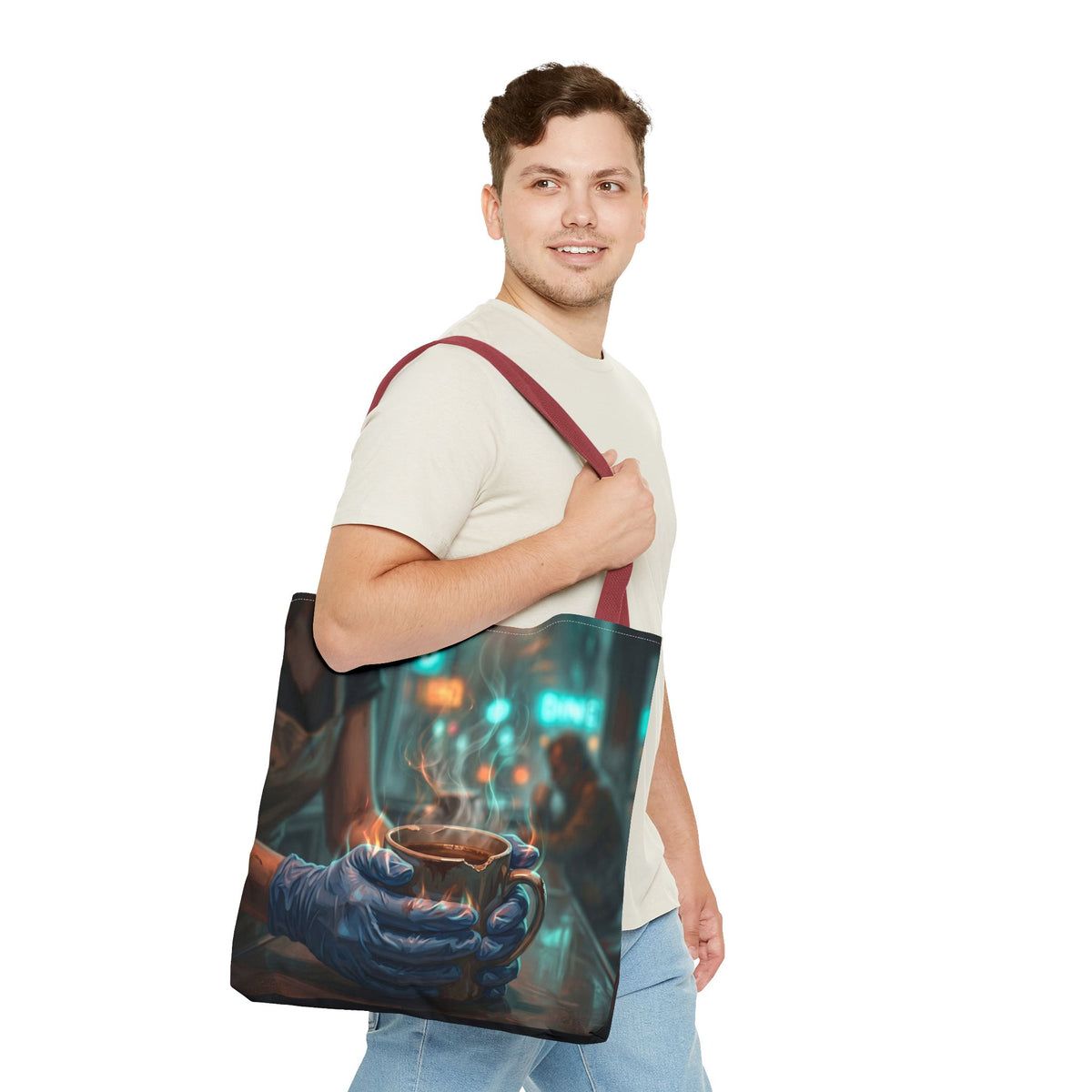 Cold Hands Warm Cup Tote Bag - Cozy Noir Diner Book Bag
