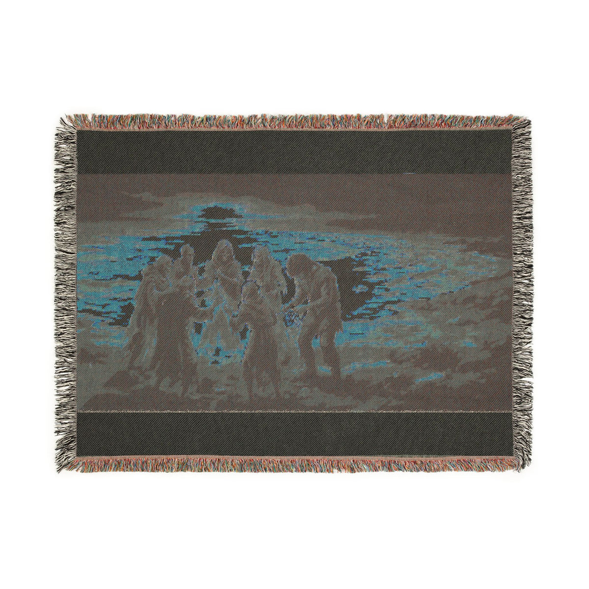 Nativity Scene Woven Blanket - Rustic Christmas Throw