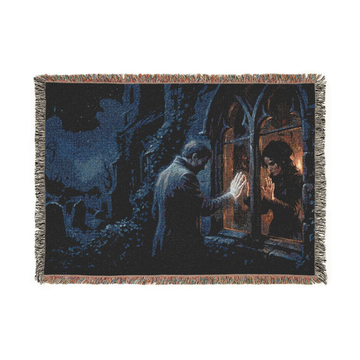 Gothic Cathedral Woven Blanket — Mystical Night Cloister Throw