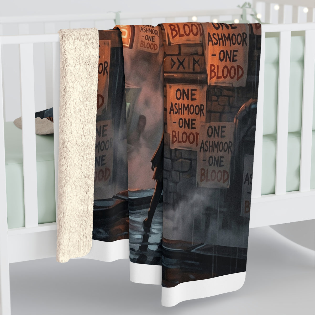 One Ashmoor One Blood Sherpa Fleece Blanket - Dark Fantasy City Throw