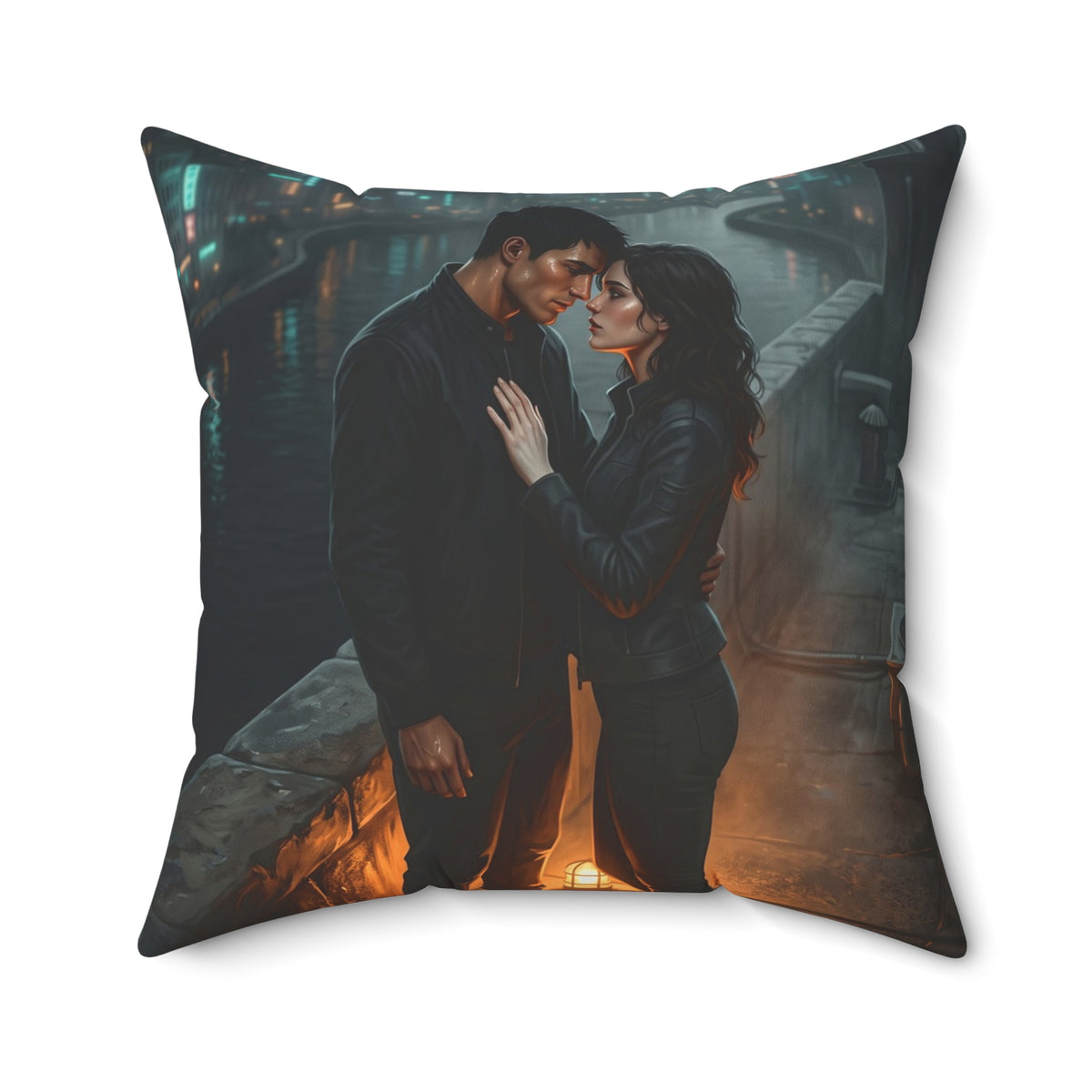 Rooftop Vow Throw Pillow - Dark Fantasy Romance Accent Cushion
