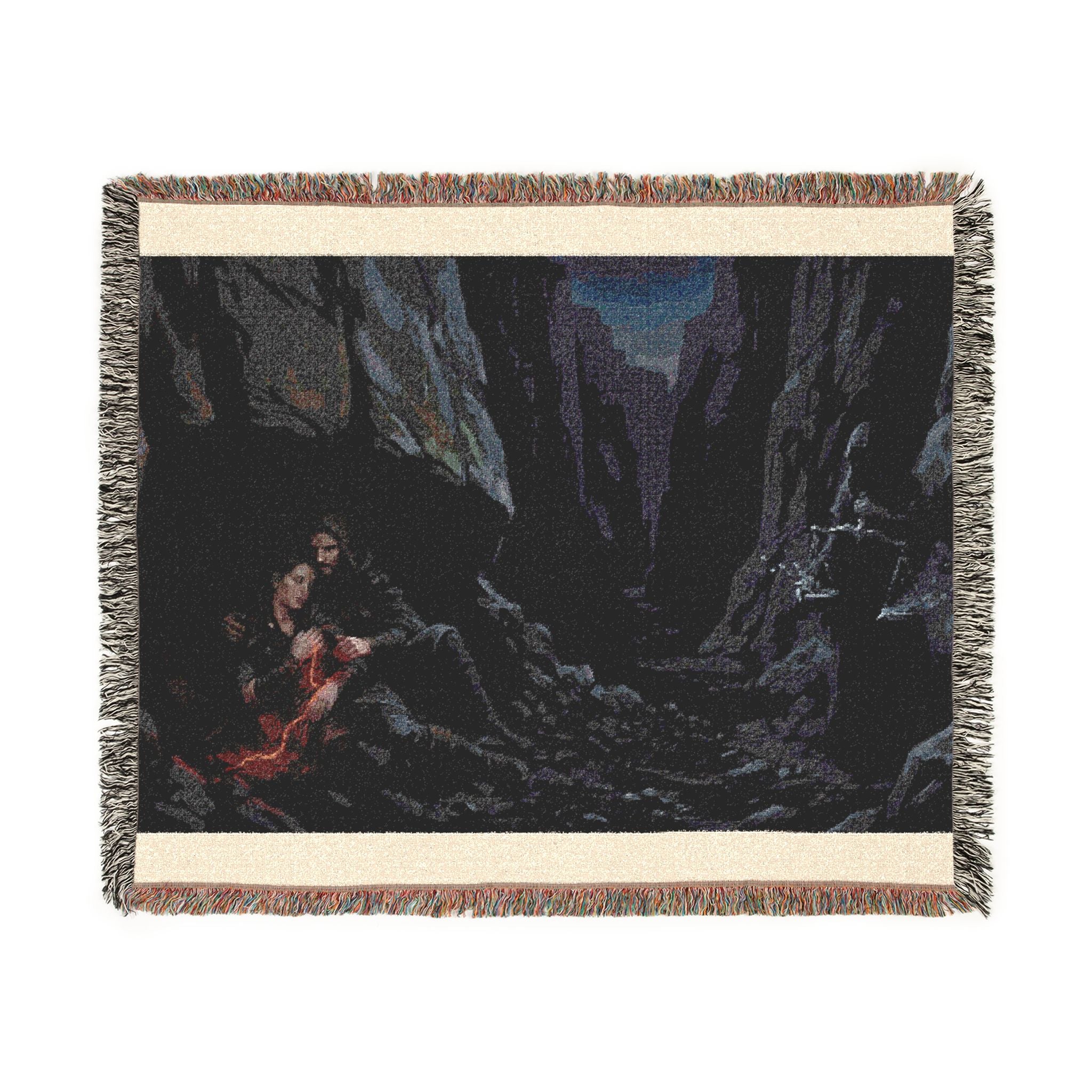 Gothic Cavern Woven Blanket — Dark Fantasy Cave Scene Throw