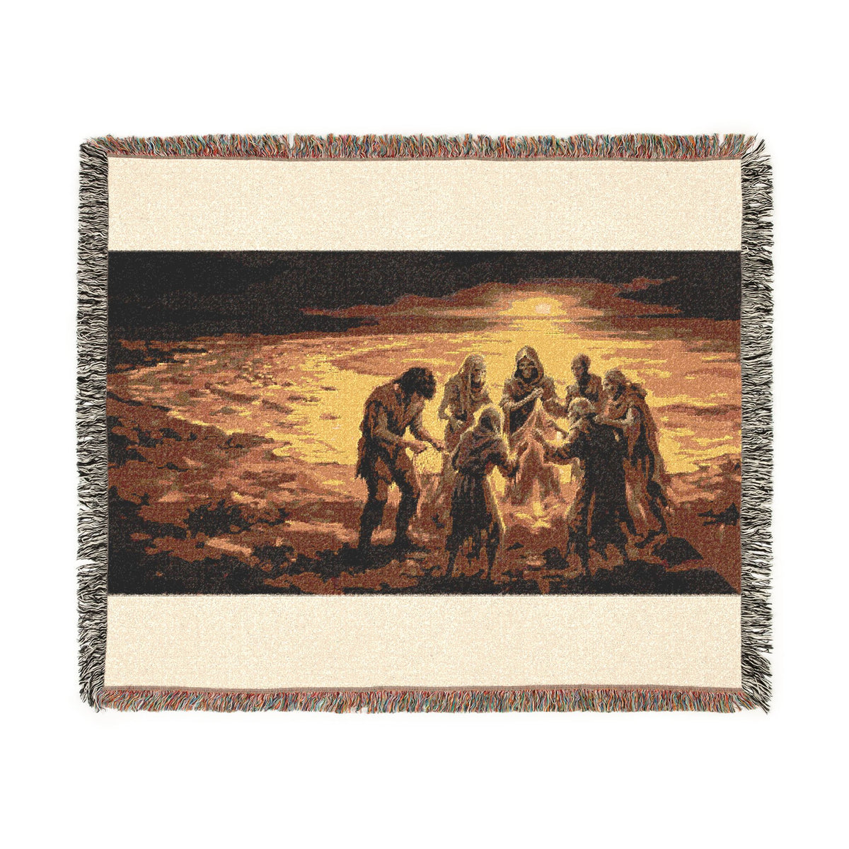 Nativity Scene Woven Blanket - Rustic Christmas Throw