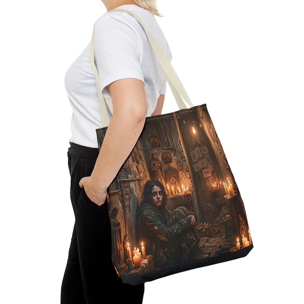 Candlelit Vigil Tote Bag - Gothic Shrine Dark Romance Book Bag