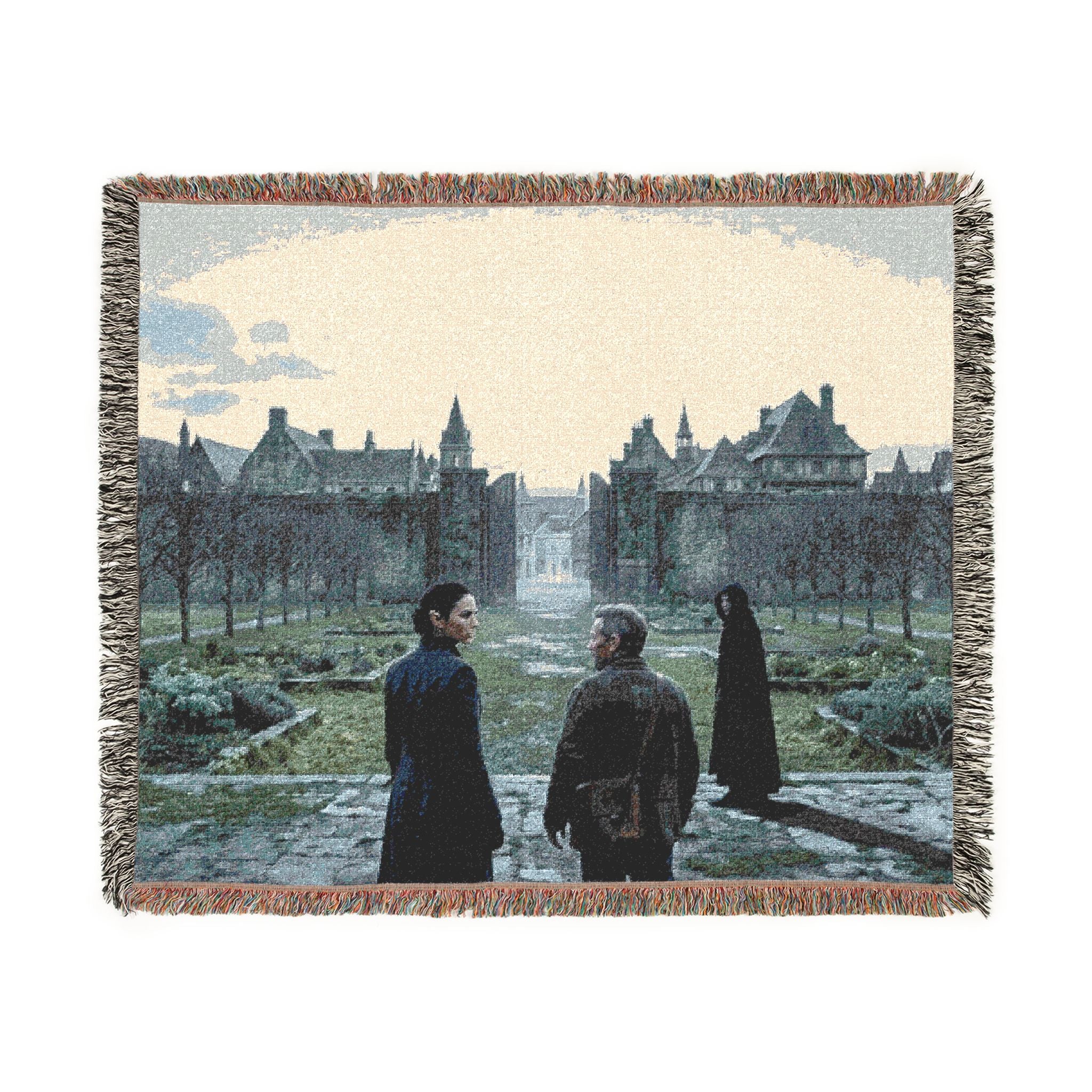 Gothic Castle Scene Woven Blanket — Vintage Travelers Tapestry Throw