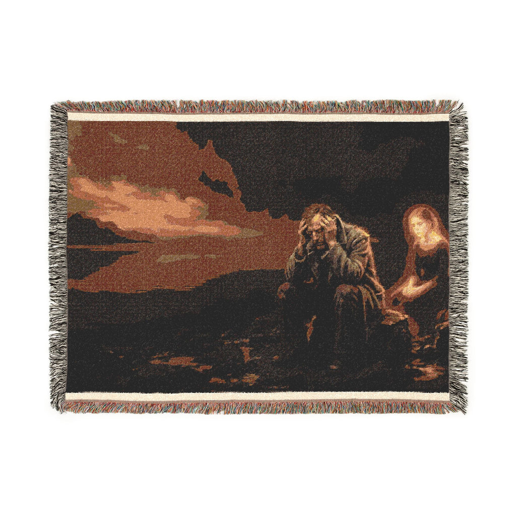 Mystic Night Woven Blanket — Surreal Moonlit Landscape Throw