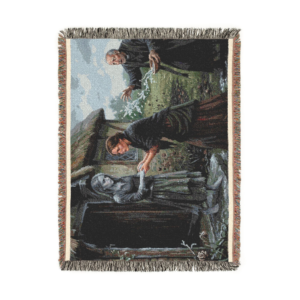 Woven Blanket: Vintage Storybook Cottage Scene Throw