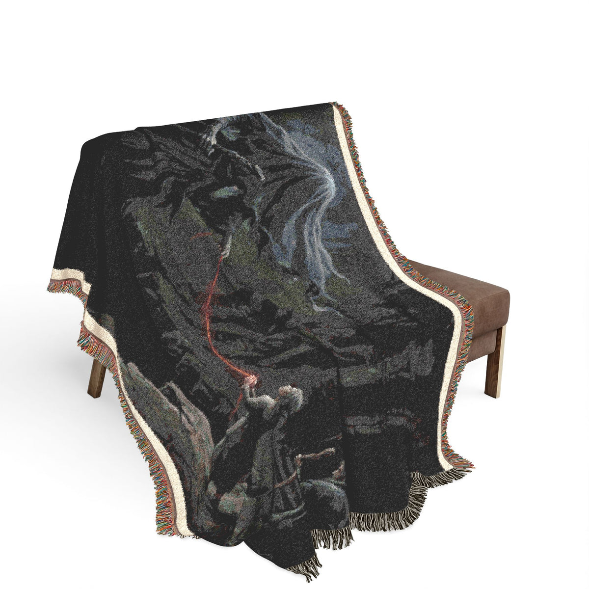 Gothic Forest Woven Blanket – Haunted Hooded Figure Throw for Dark Fantasy Fans