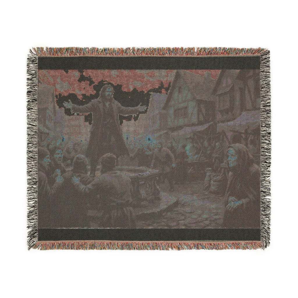 Medieval Town Woven Blanket — Renaissance Dark Fantasy Throw