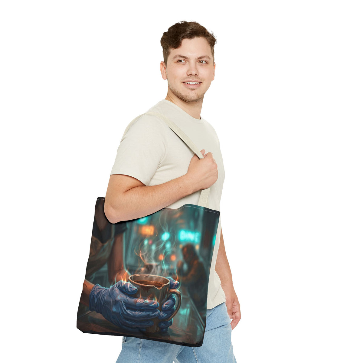 Cold Hands Warm Cup Tote Bag - Cozy Noir Diner Book Bag