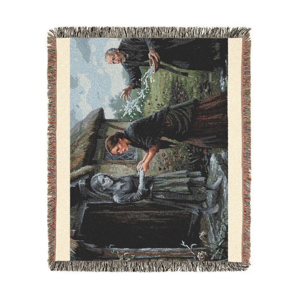 Woven Blanket: Vintage Storybook Cottage Scene Throw