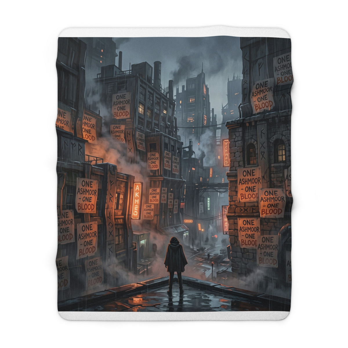 One Ashmoor One Blood Sherpa Fleece Blanket - Dark Fantasy City Throw