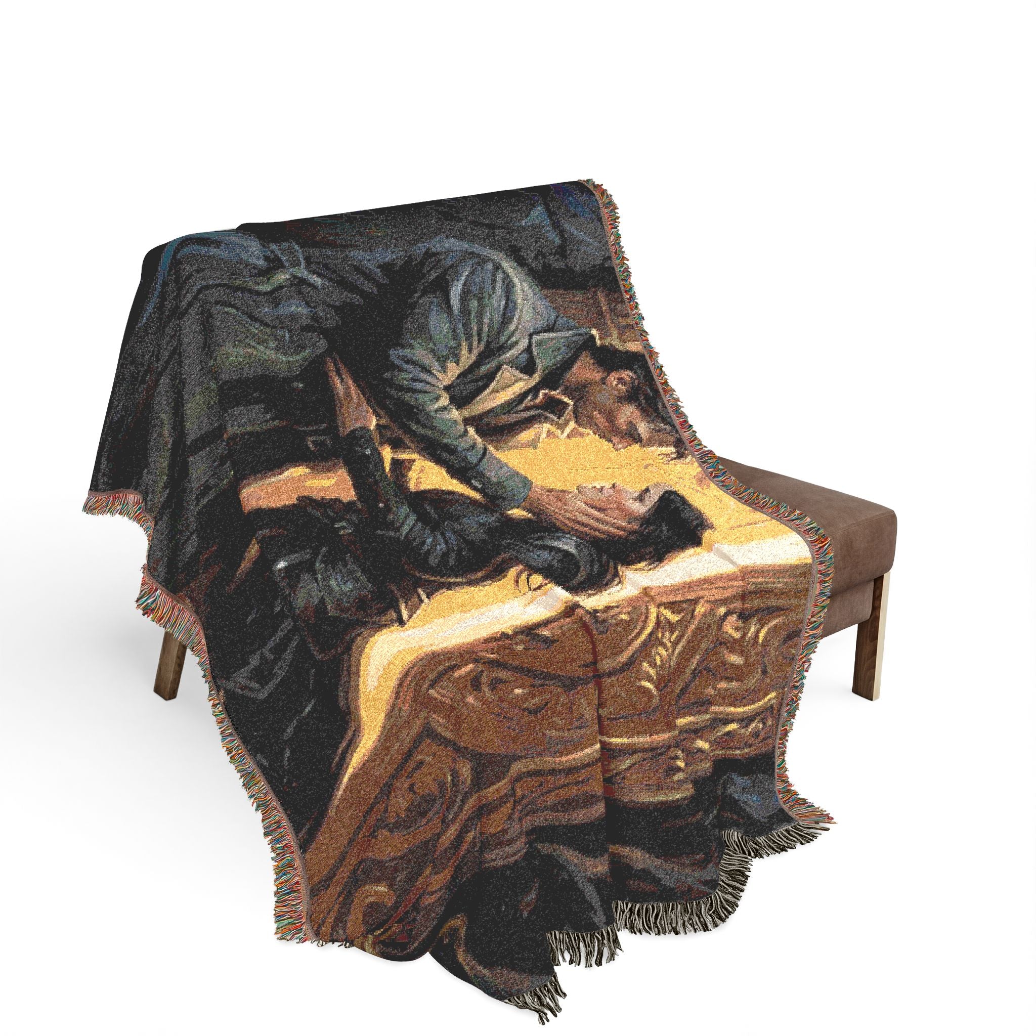 Romantic Medieval Couple Woven Blanket – Cozy Castle-Inspired Throw for Fans of Historical Romance