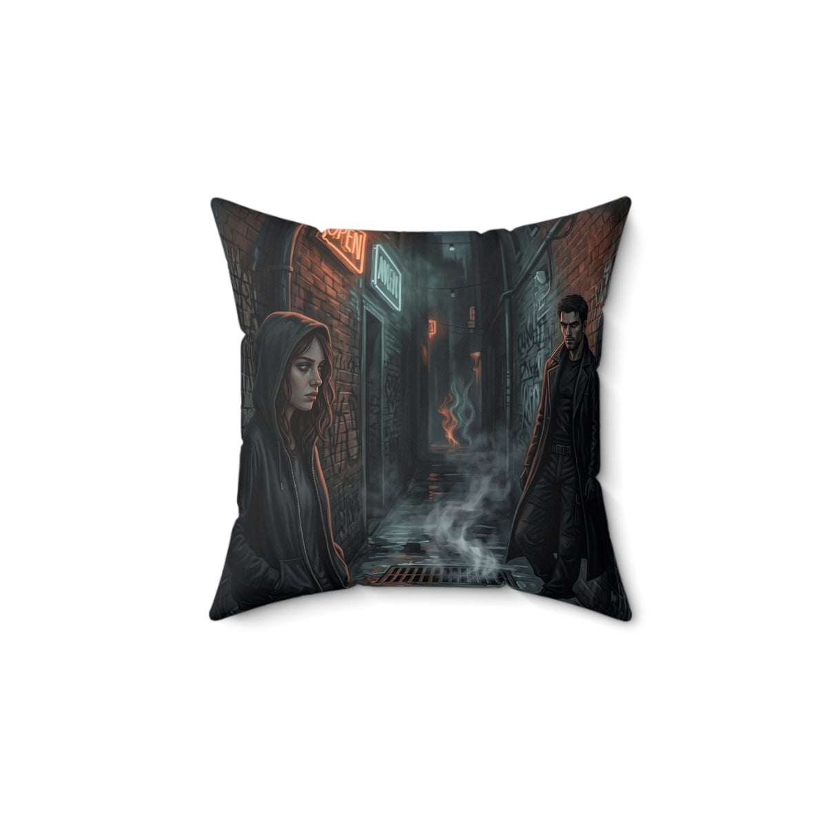 The Hunters Alley Throw Pillow - Neon Noir Dark Romance Accent Cushion