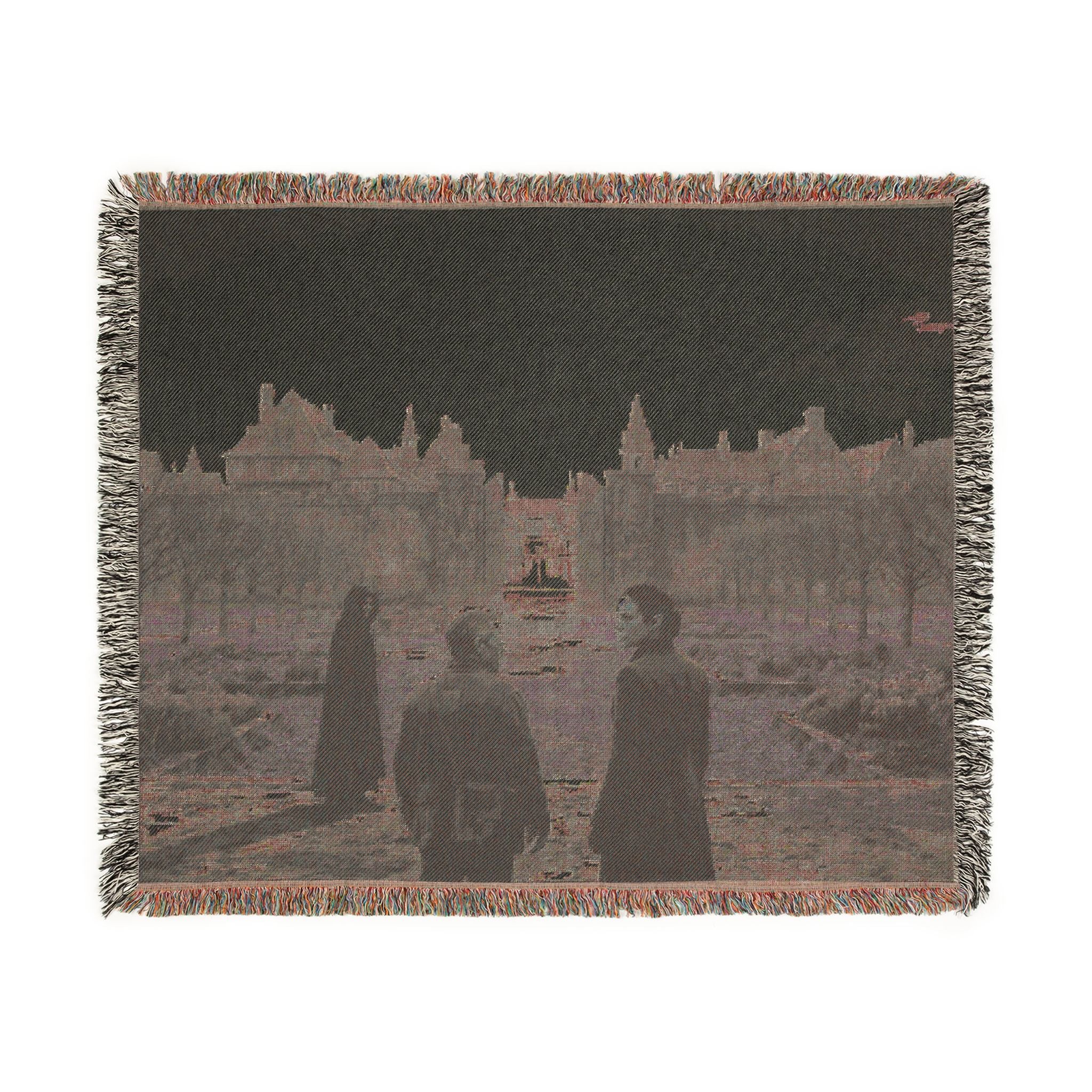 Gothic Castle Scene Woven Blanket — Vintage Travelers Tapestry Throw