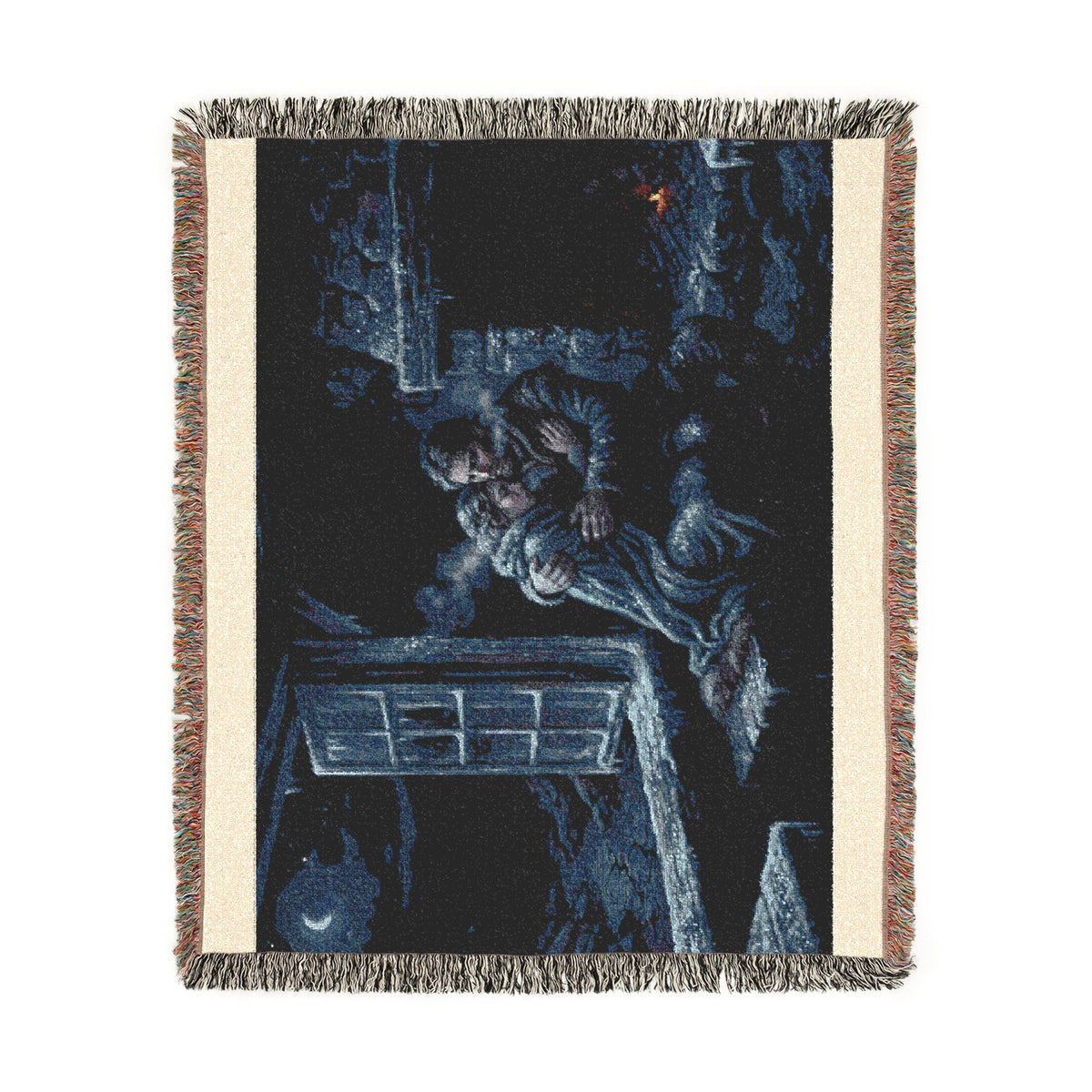 Moonlit Window Woven Blanket — Romantic Vintage Couple Throw