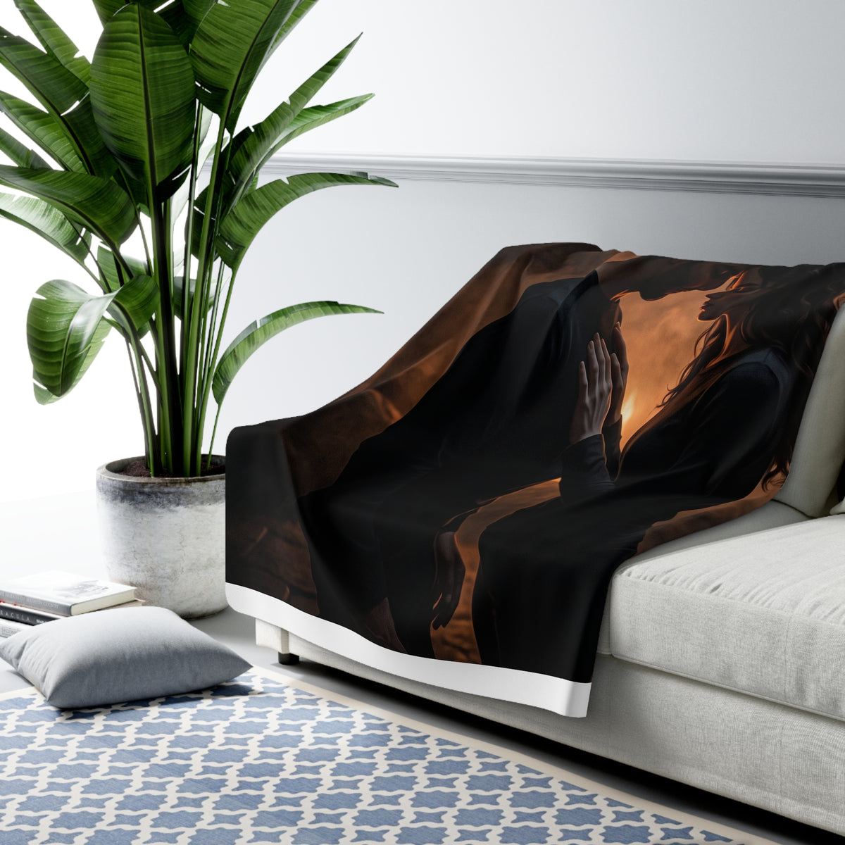 Two Shadows One Flame Sherpa Fleece Blanket - Dark Romance Couple Throw