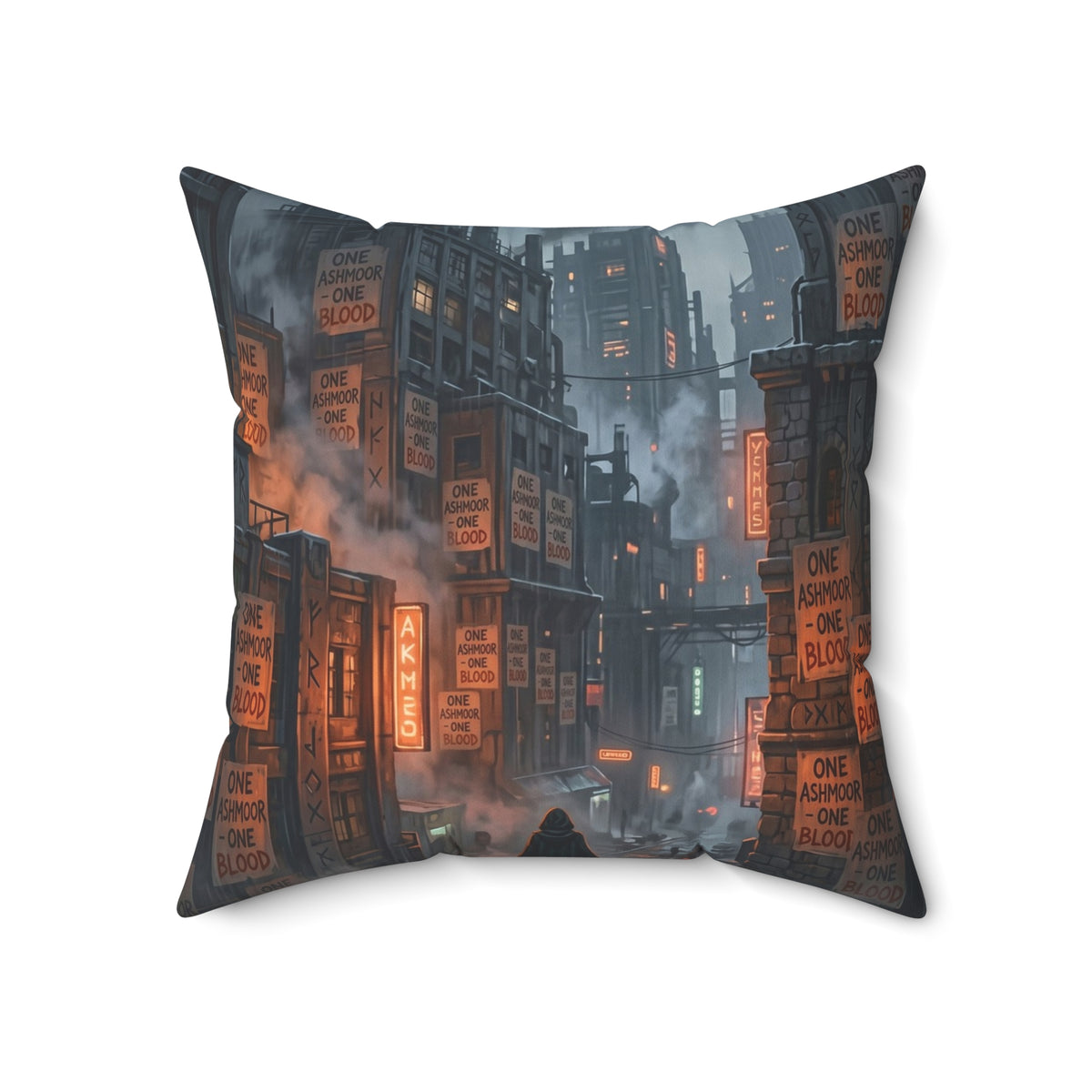 One Ashmoor One Blood Throw Pillow - Dark Fantasy City Accent Cushion