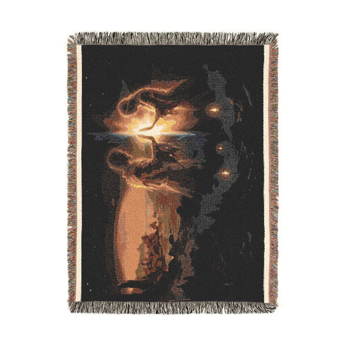 Woven Blanket — Cozy Fireplace & Lantern Scenic Throw