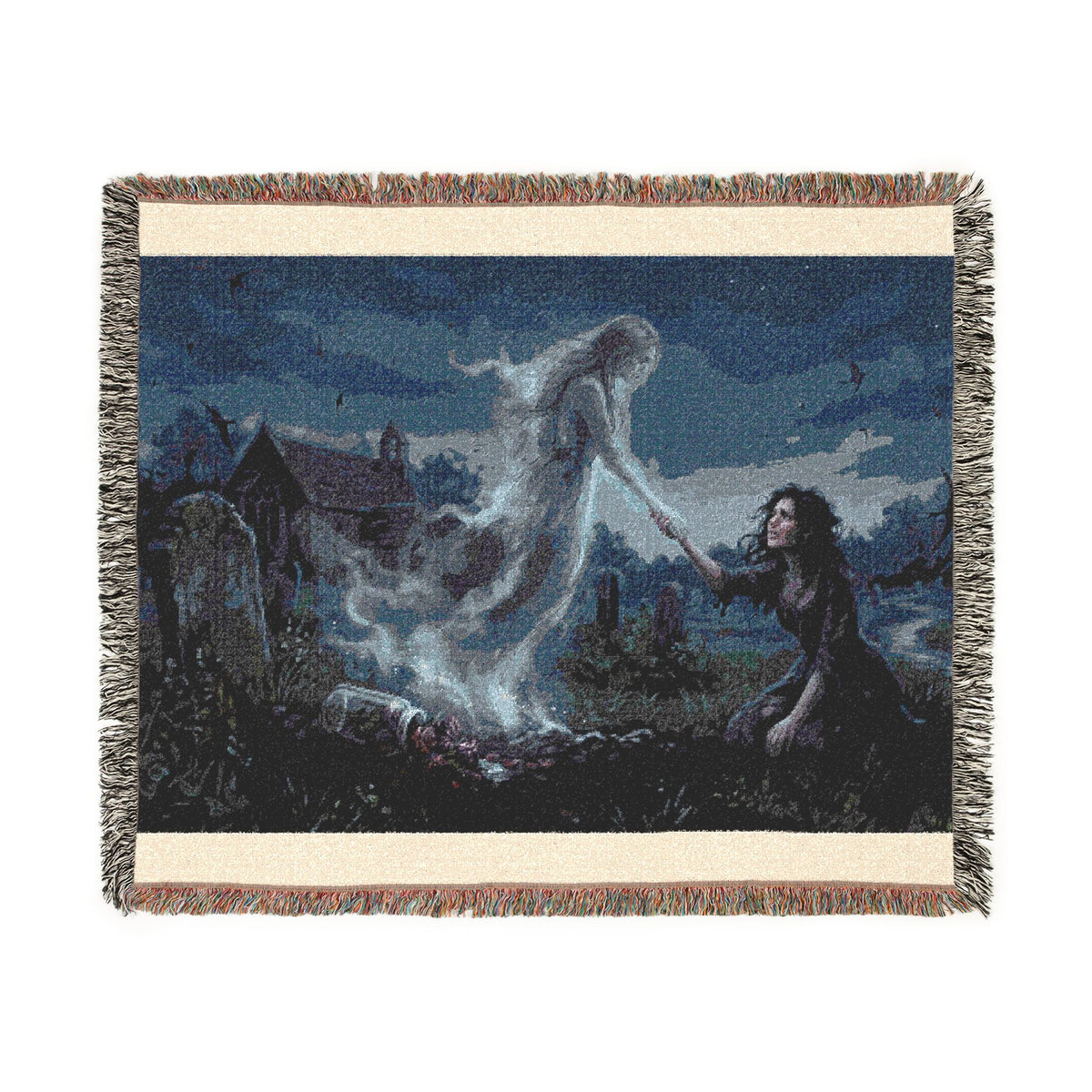 Gothic Angel & Mourner Woven Blanket — Haunted Night Throw