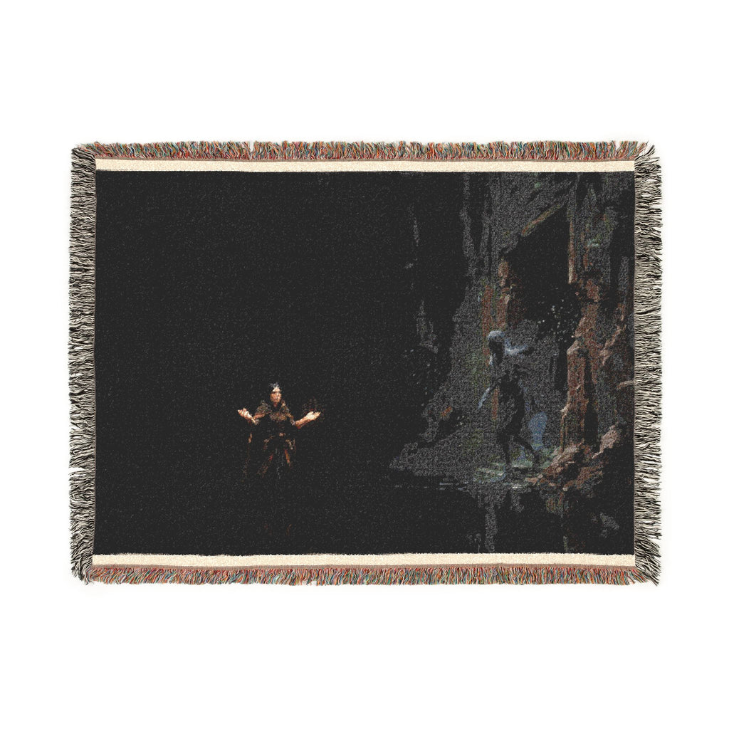 Night Forest Woven Blanket — Cozy Dark Woodland Throw with Subtle Lantern Glow