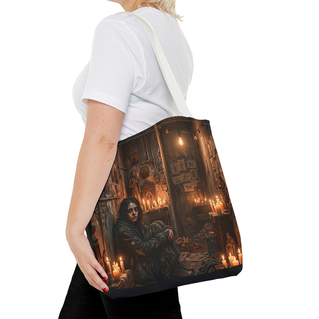 Candlelit Vigil Tote Bag - Gothic Shrine Dark Romance Book Bag