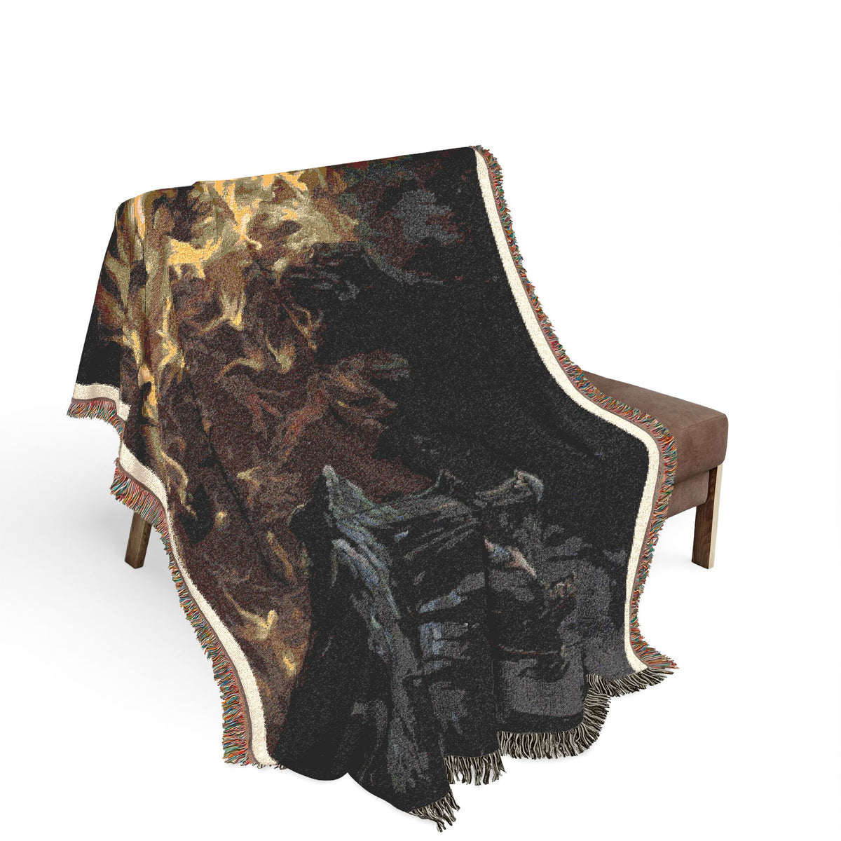 Fire and Smoke Woven Blanket — Dramatic Abstract Fireplace Throw