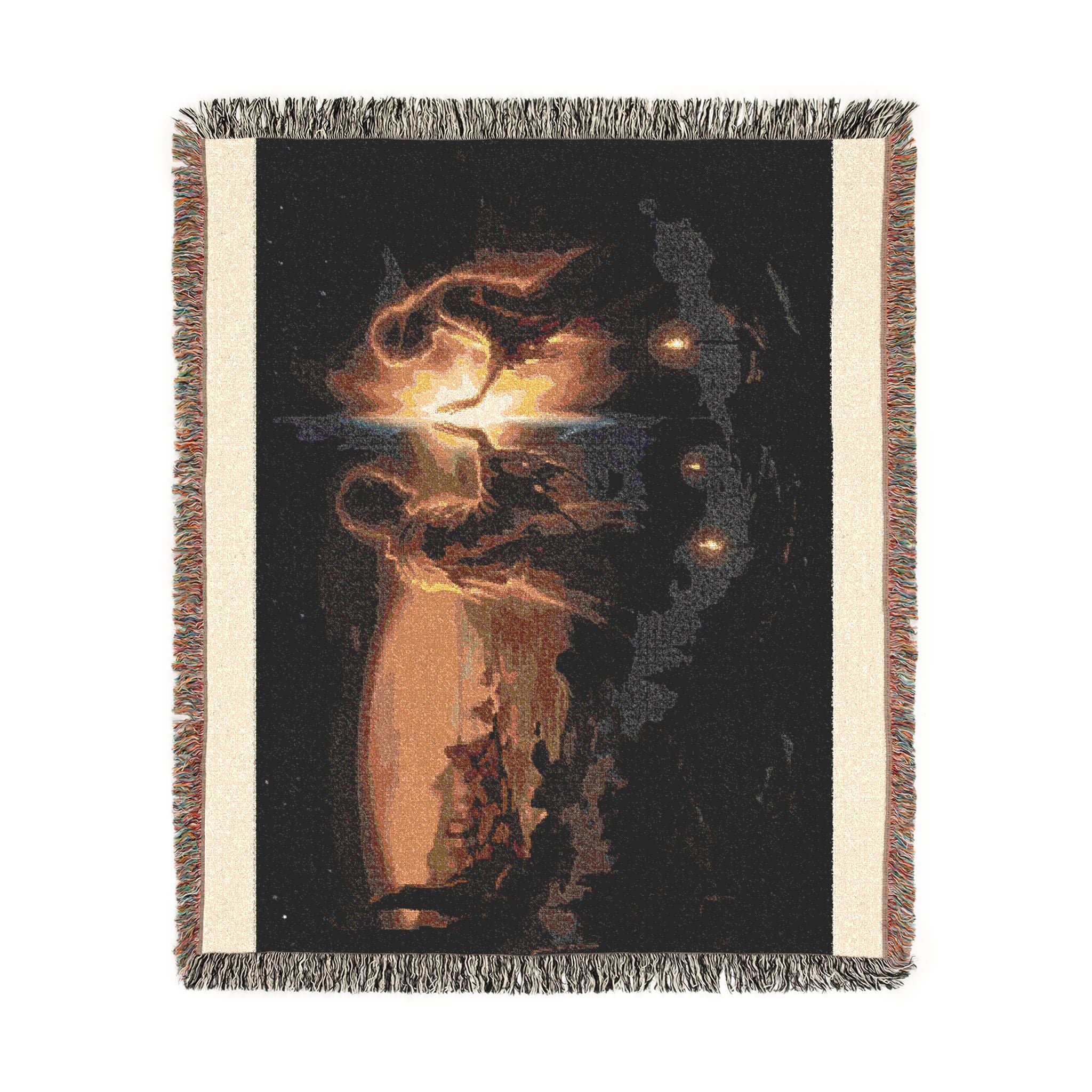 Woven Blanket — Cozy Fireplace & Lantern Scenic Throw