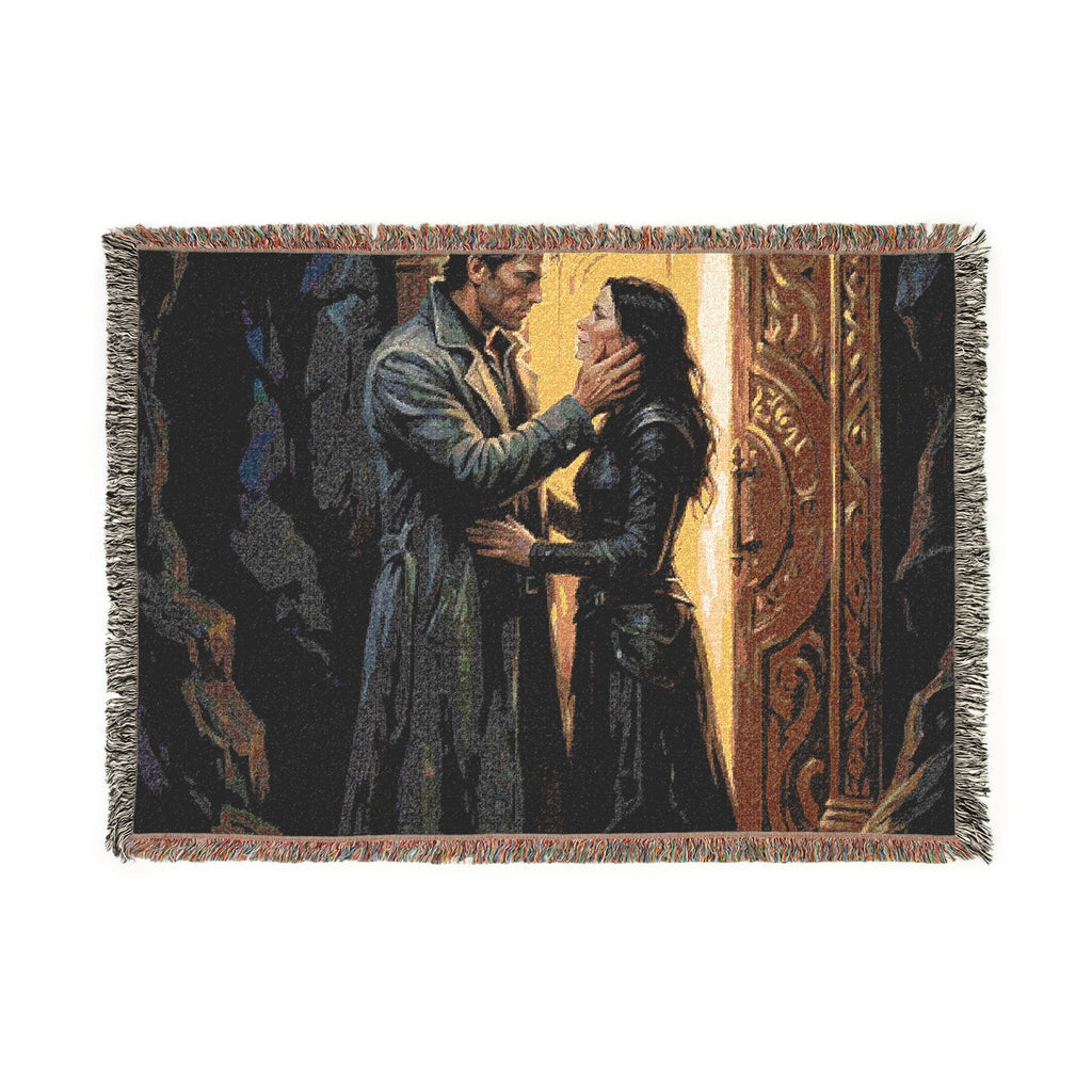 Romantic Medieval Couple Woven Blanket – Cozy Castle-Inspired Throw for Fans of Historical Romance