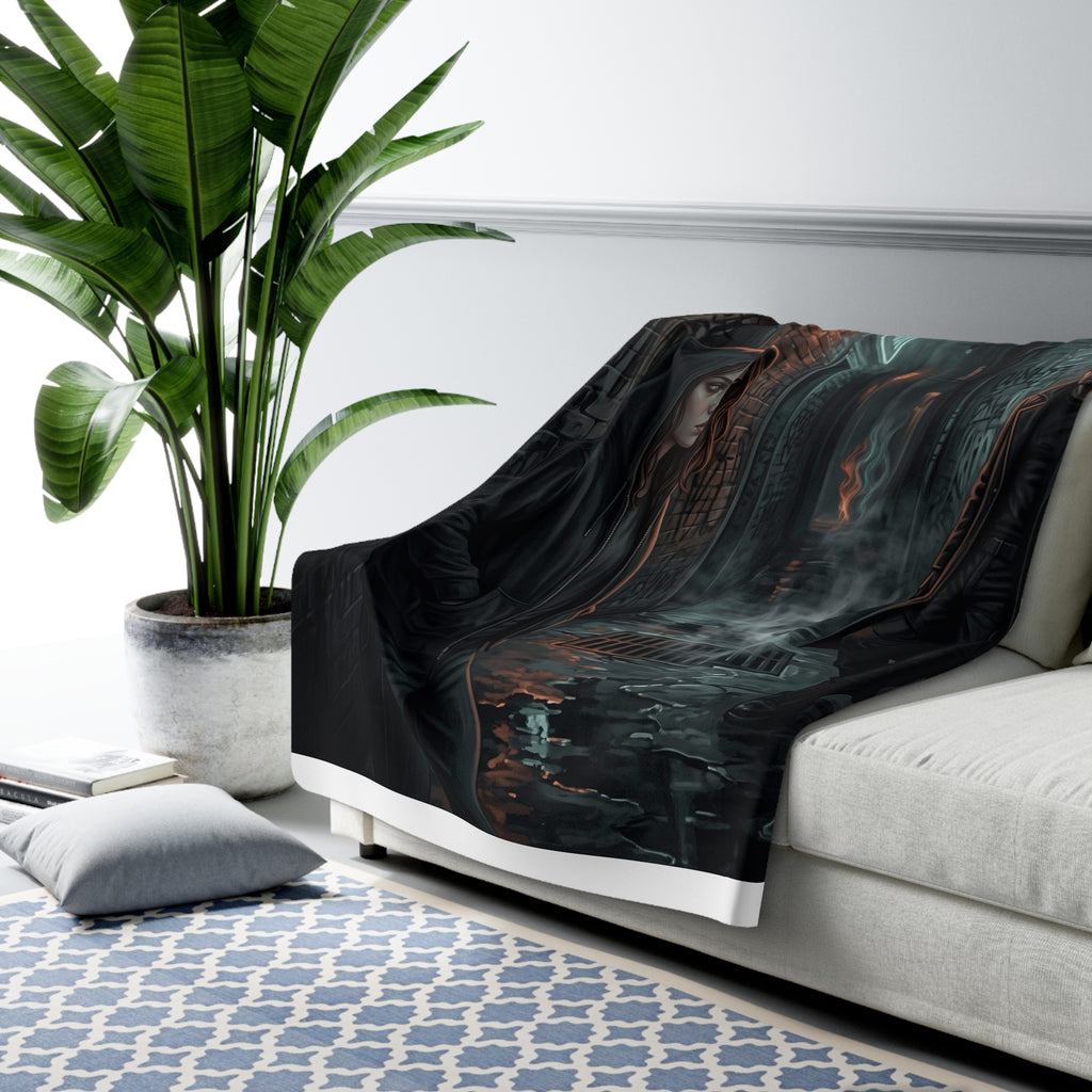 The Hunters Alley Sherpa Fleece Blanket - Neon Noir Dark Romance Throw