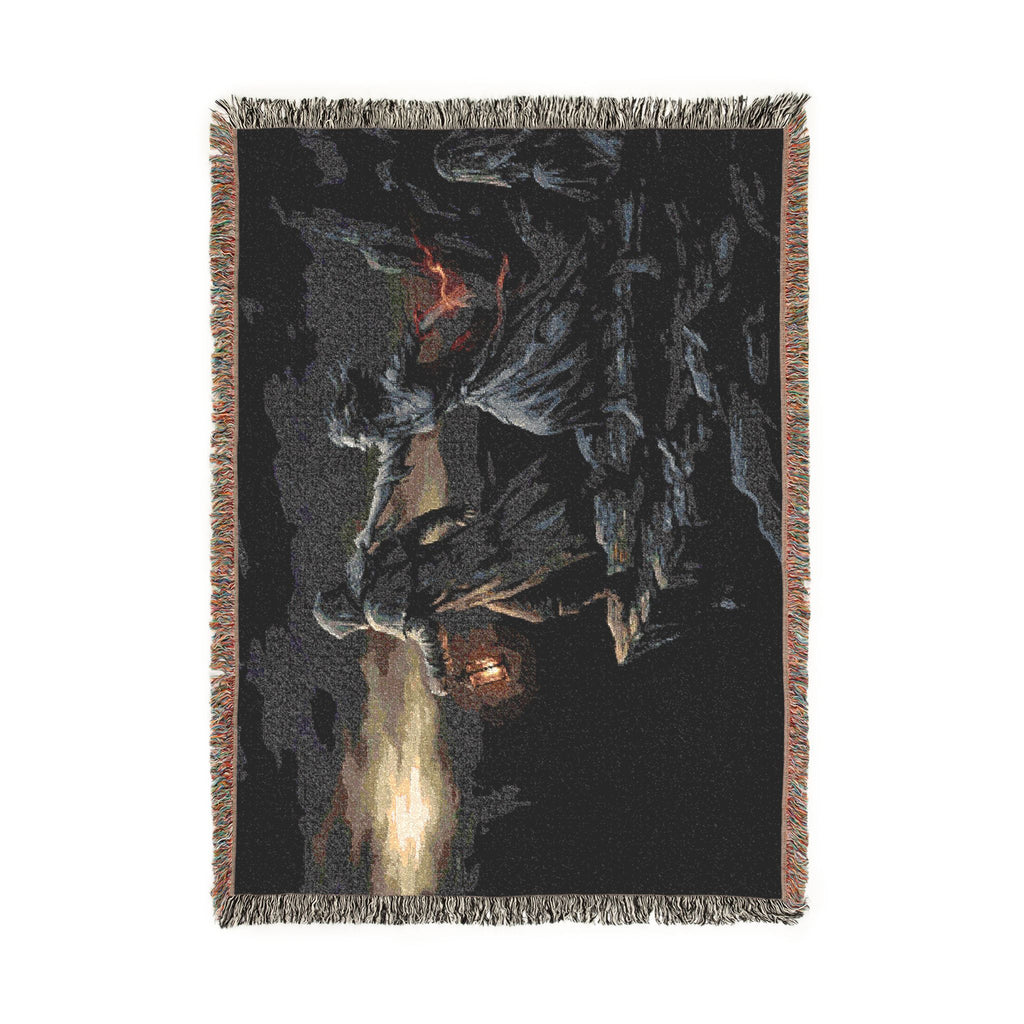 Grim Reaper Lantern Woven Blanket — Gothic Dark Fantasy Throw