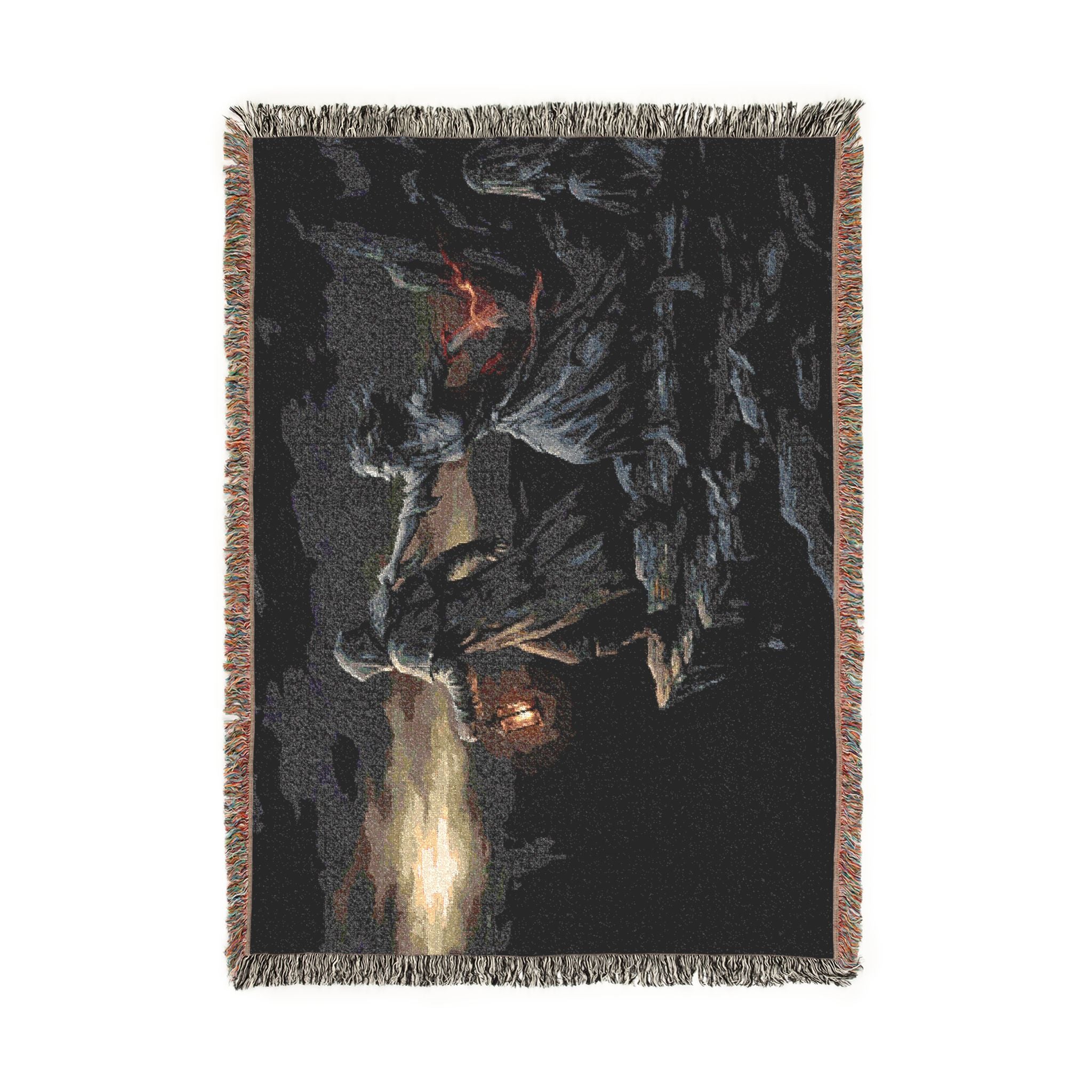 Grim Reaper Lantern Woven Blanket — Gothic Dark Fantasy Throw