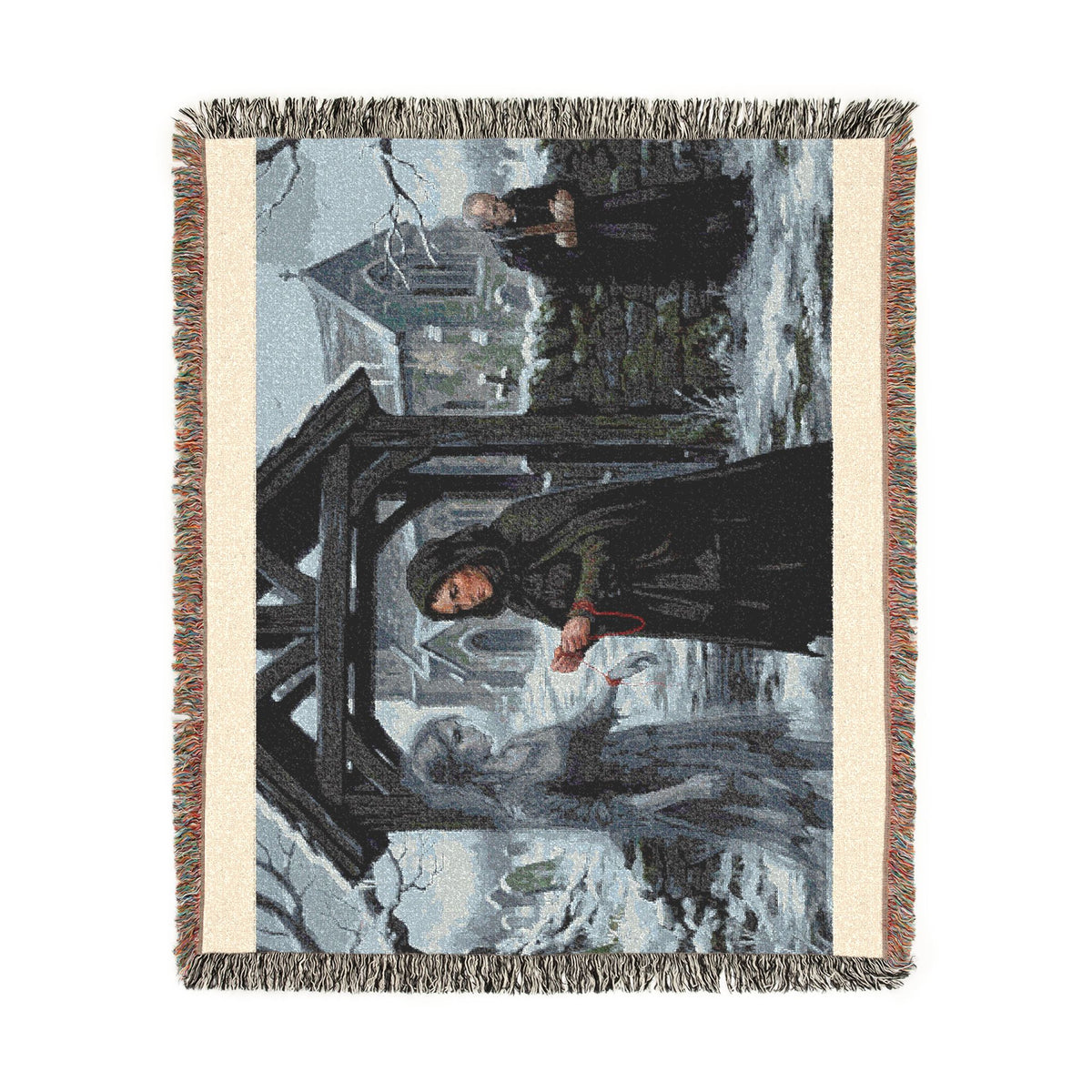 Woven Blanket — Vintage Winter Monastery Scene Throw