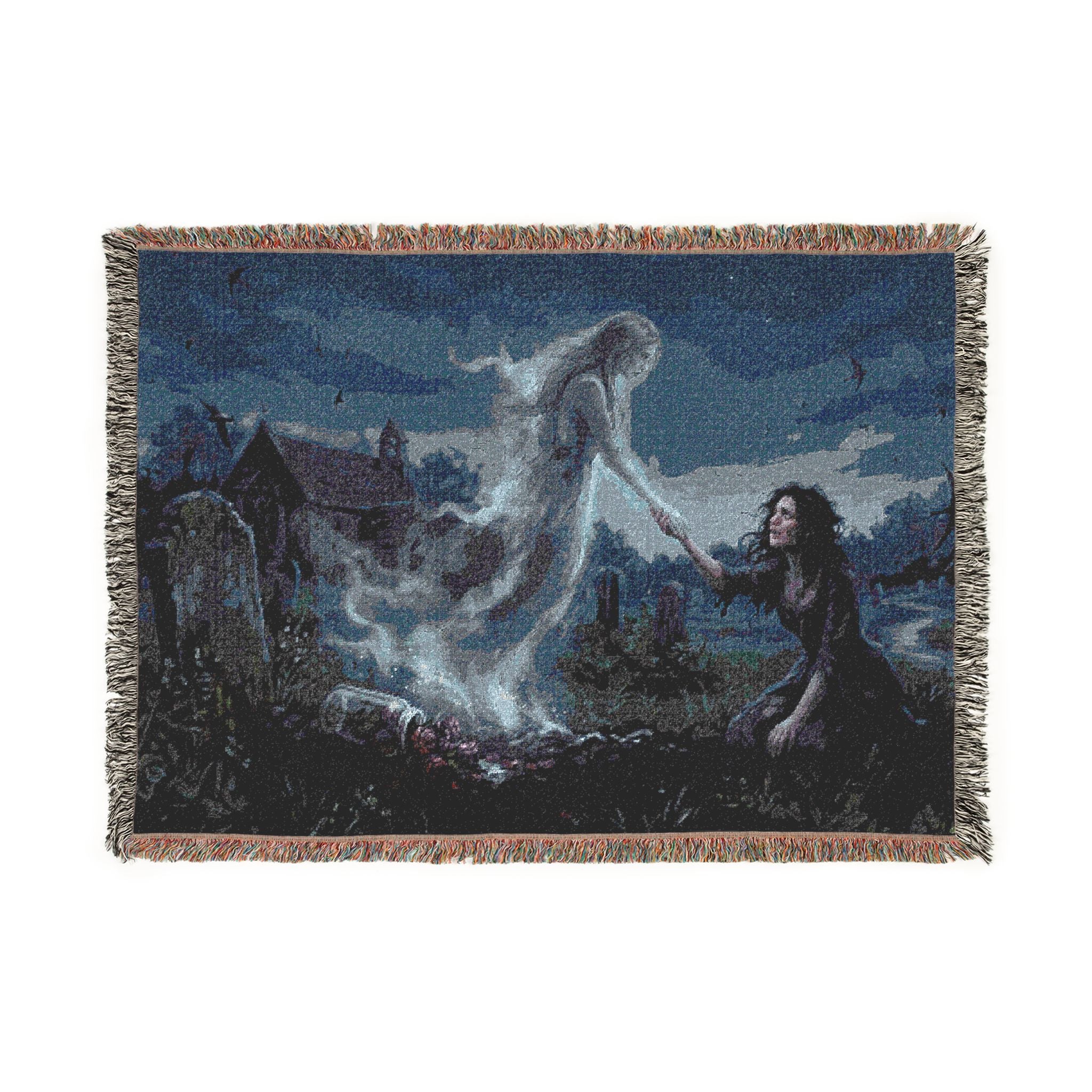 Gothic Angel & Mourner Woven Blanket — Haunted Night Throw